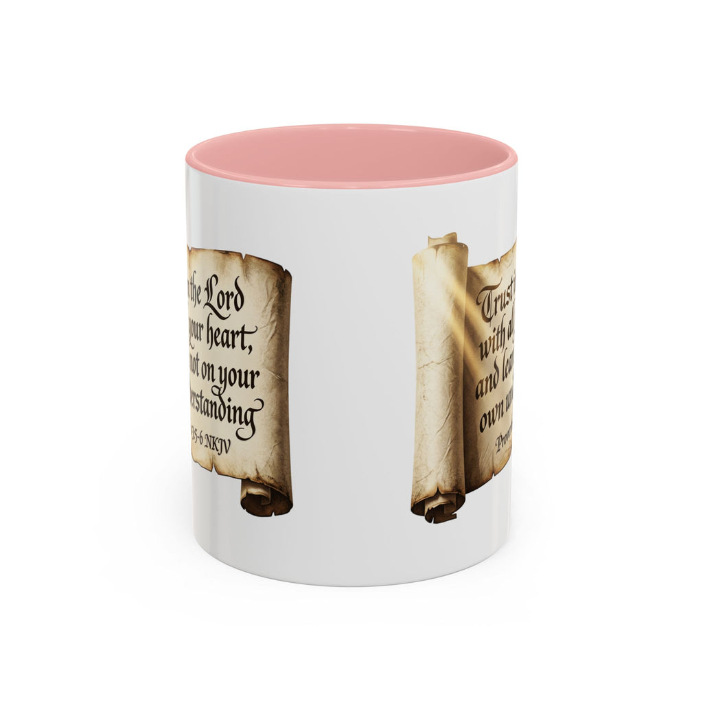 Proverbs 3:5-6 Scroll Accent Coffee Mug — Trust in the Lord Scripture Mug