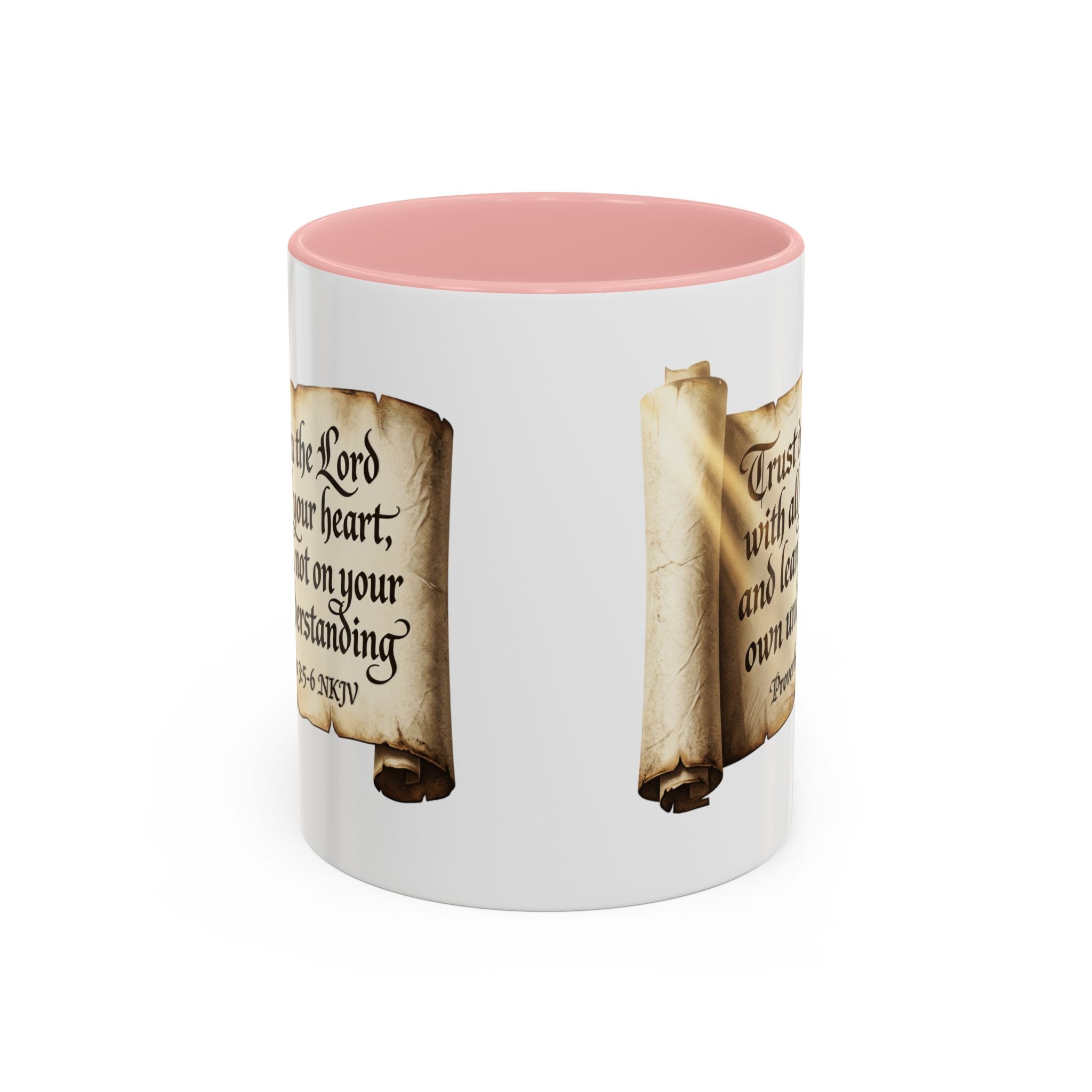 Proverbs 3:5-6 Scroll Accent Coffee Mug — Trust in the Lord Scripture Mug