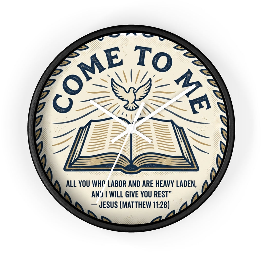 Come to Me Wall Clock — Inspirational Bible Verse (Matthew 11:28) Decorative Christian Clock