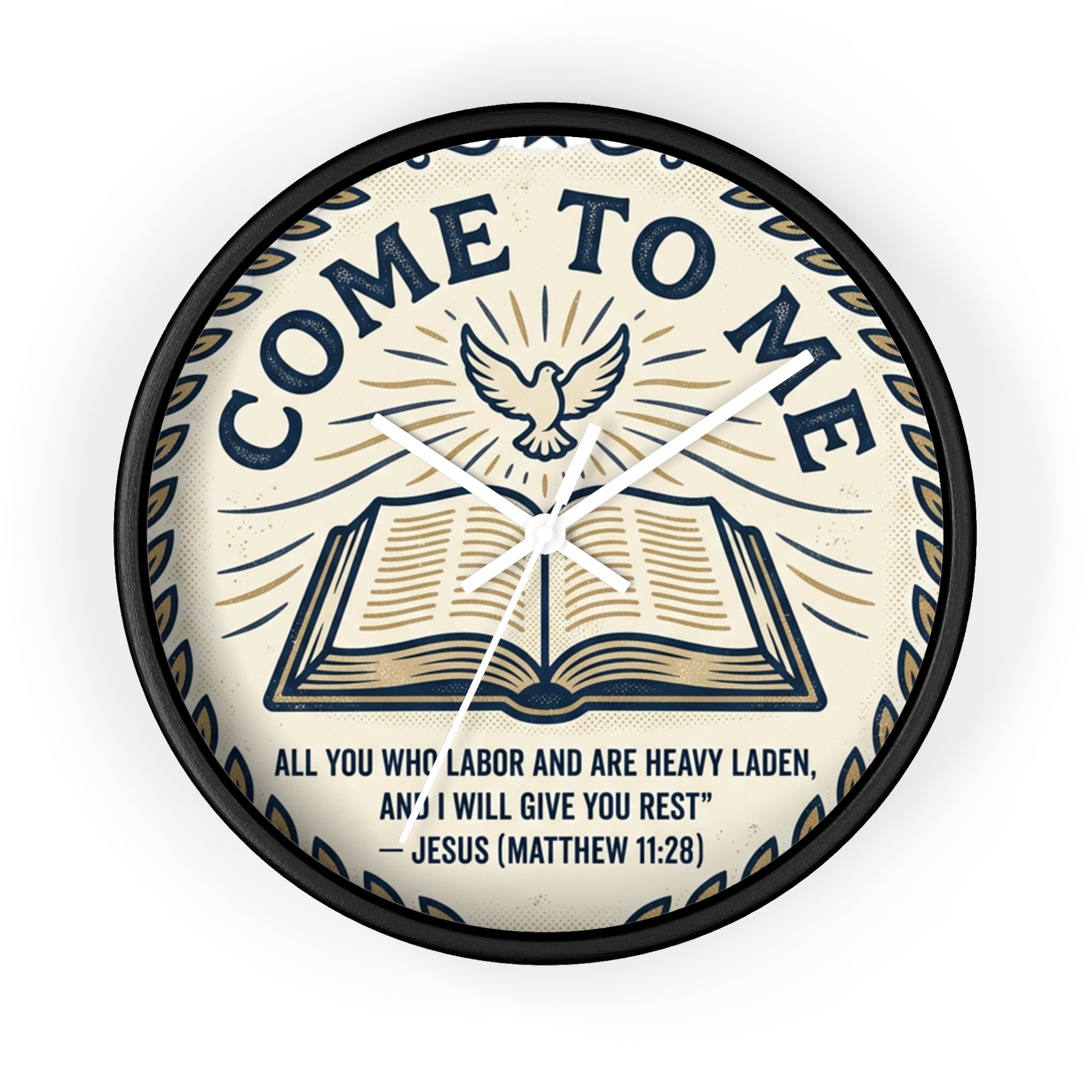 Come to Me Wall Clock — Inspirational Bible Verse (Matthew 11:28) Decorative Christian Clock