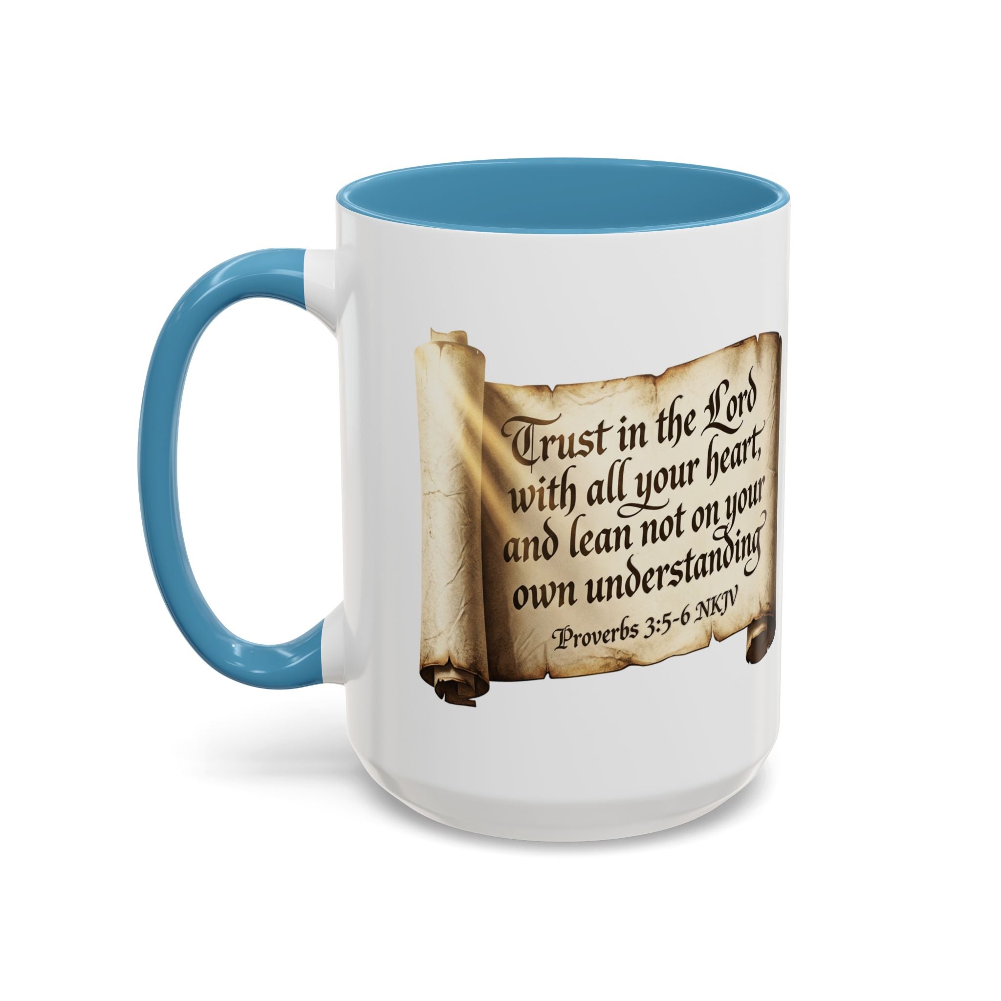 Proverbs 3:5-6 Scroll Accent Coffee Mug — Trust in the Lord Scripture Mug