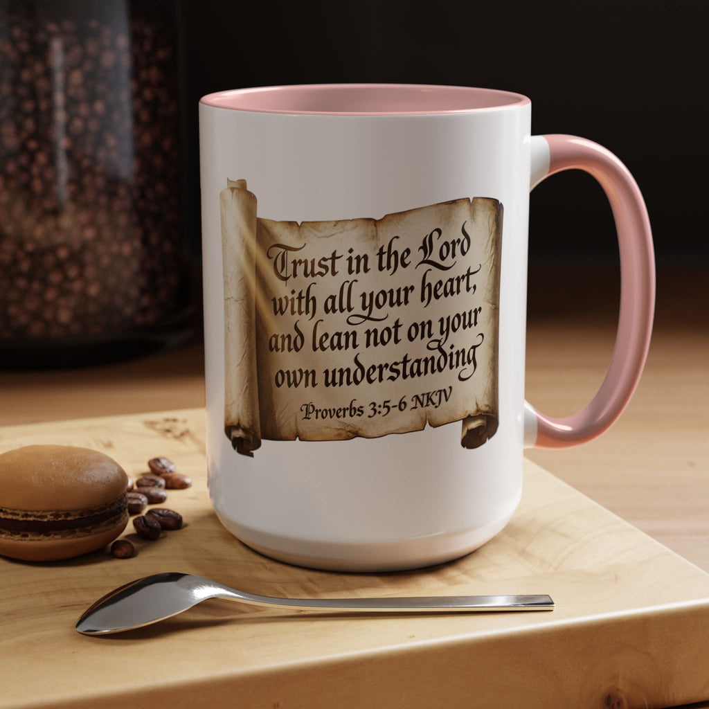 Proverbs 3:5-6 Scroll Accent Coffee Mug — Trust in the Lord Scripture Mug