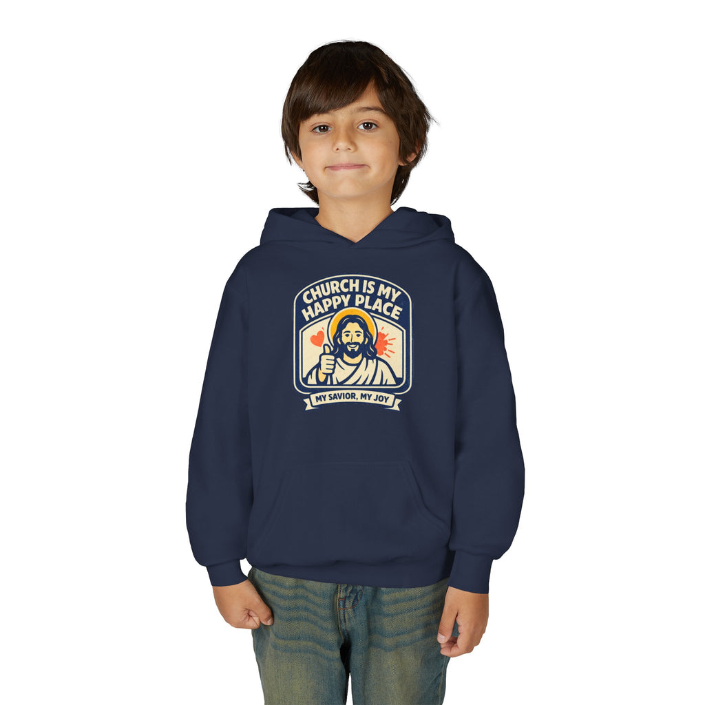 "Church Is My Happy Place" Youth Jesus Graphic Christian Sweatshirt
