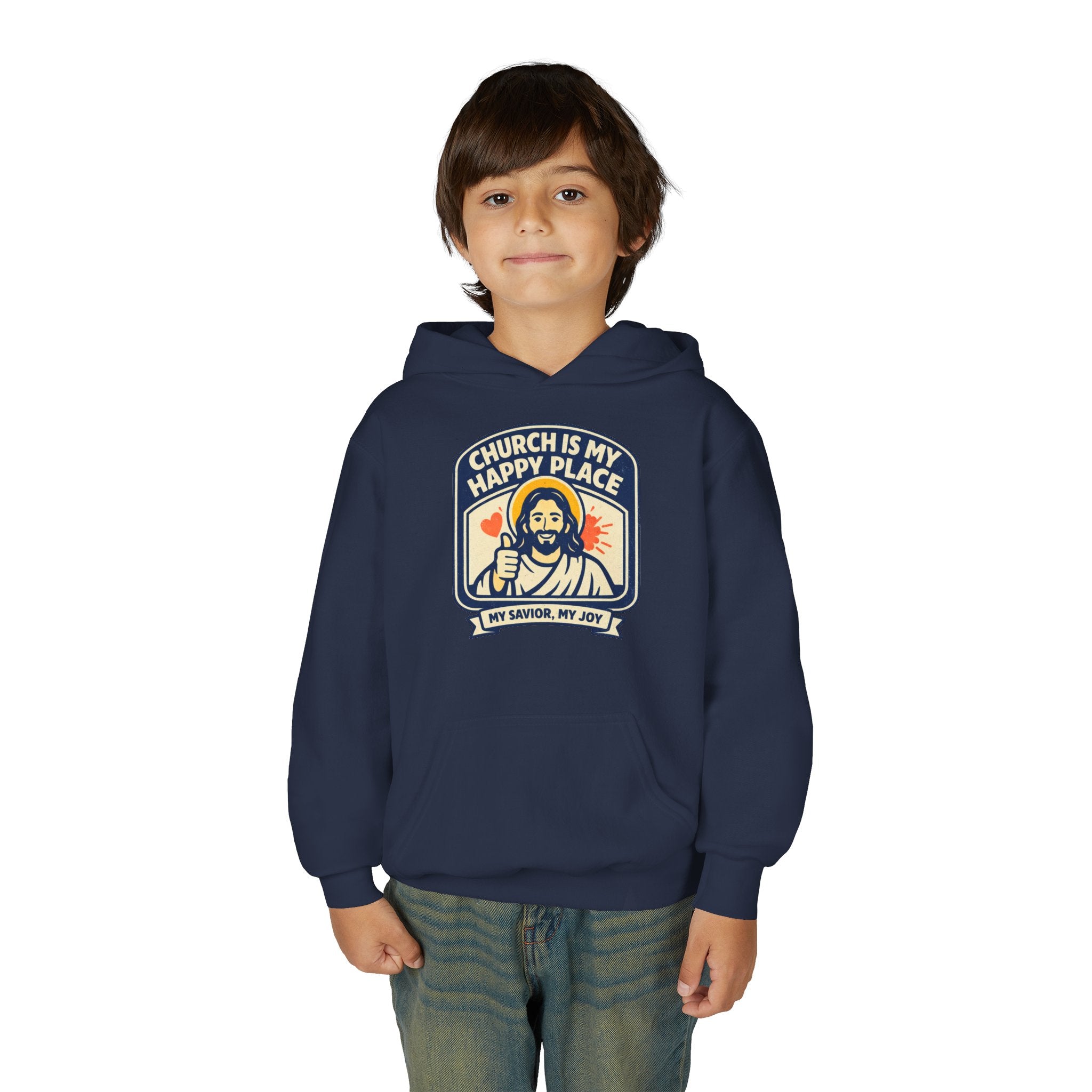 "Church Is My Happy Place" Youth Jesus Graphic Christian Sweatshirt