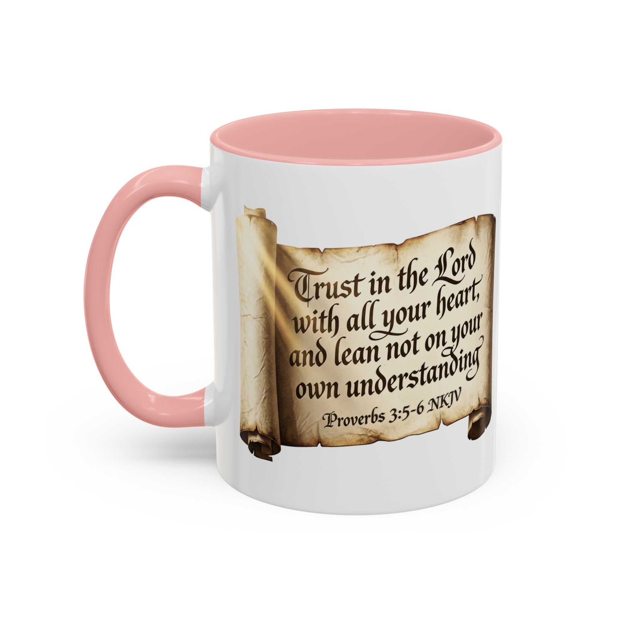 Proverbs 3:5-6 Scroll Accent Coffee Mug — Trust in the Lord Scripture Mug