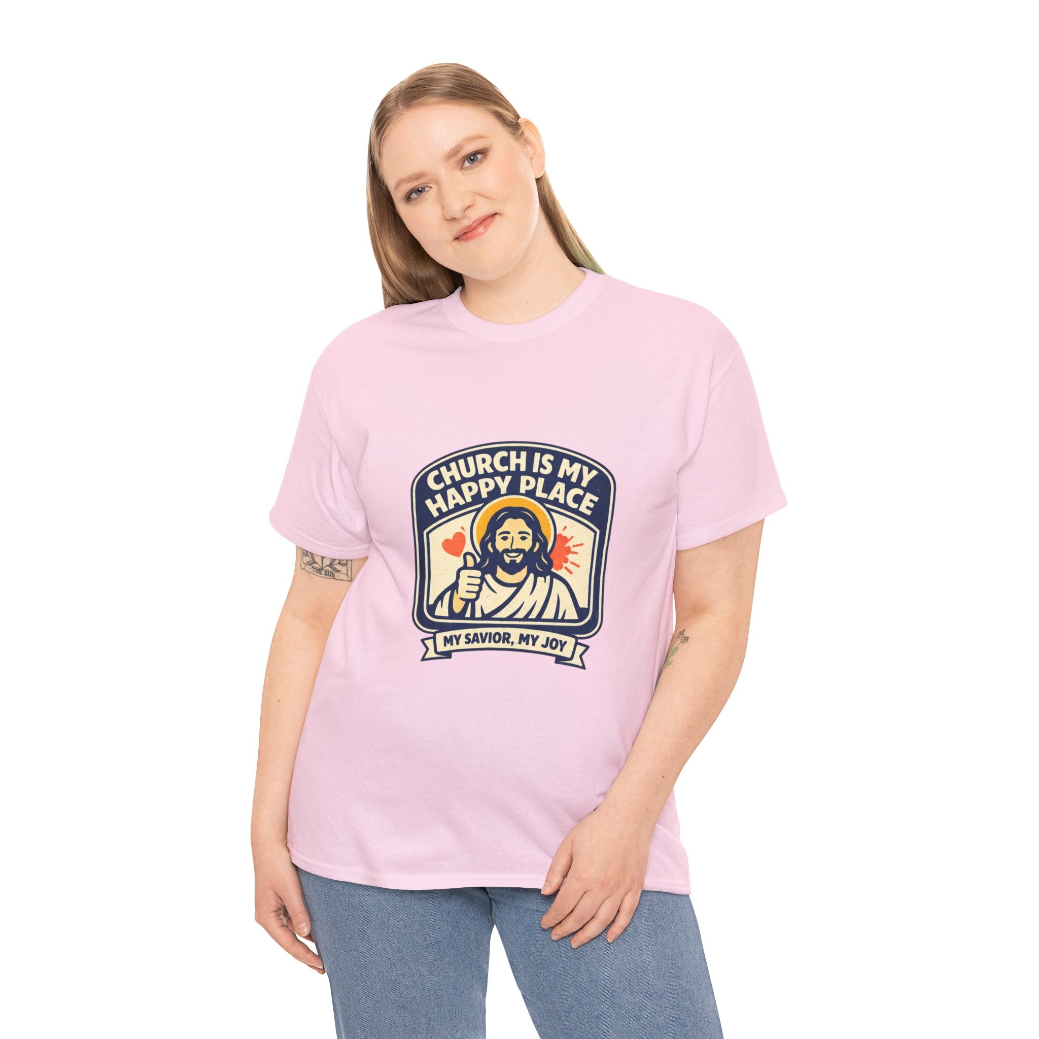 Church Is My Happy Place T-Shirt — Christian Faith Tee (My Savior, My Joy)