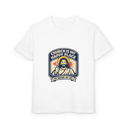 "Church Is My Happy Place" Kids Christian Tee