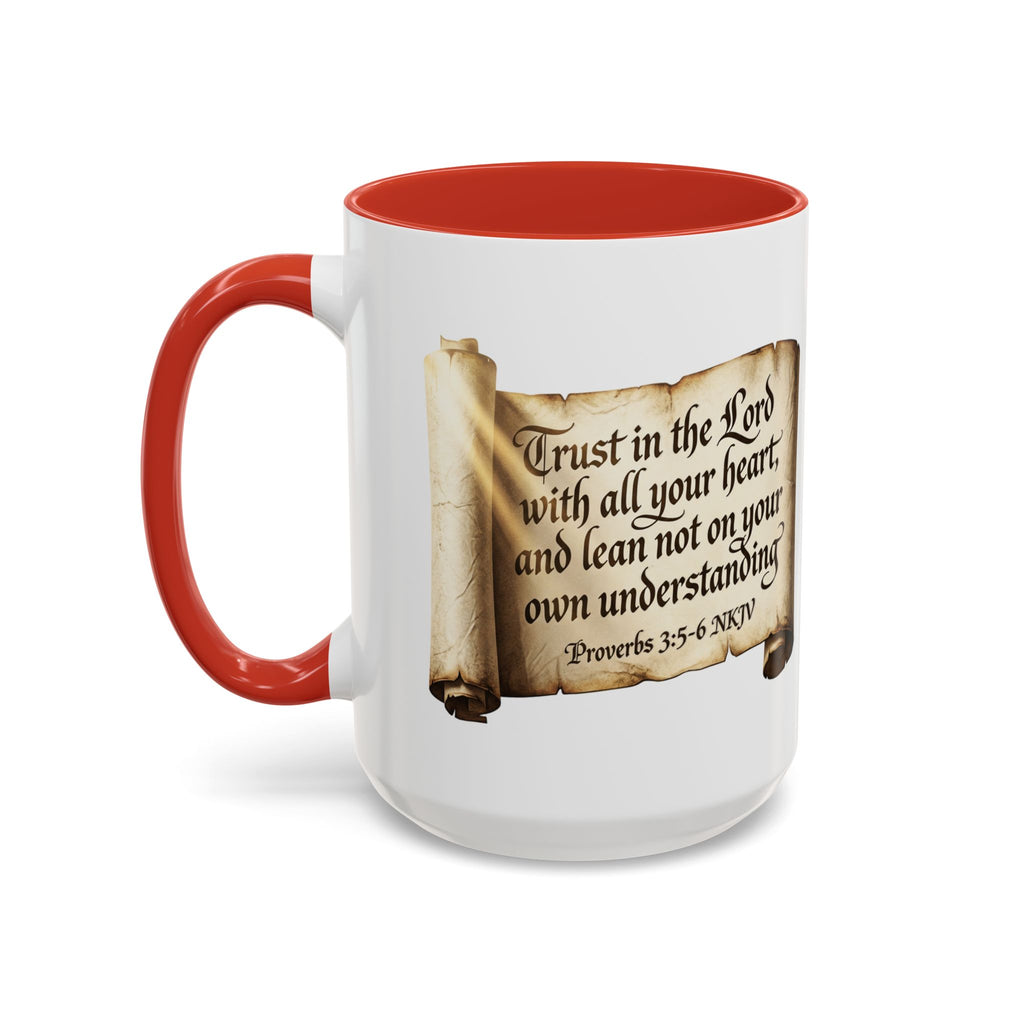 Proverbs 3:5-6 Scroll Accent Coffee Mug — Trust in the Lord Scripture Mug