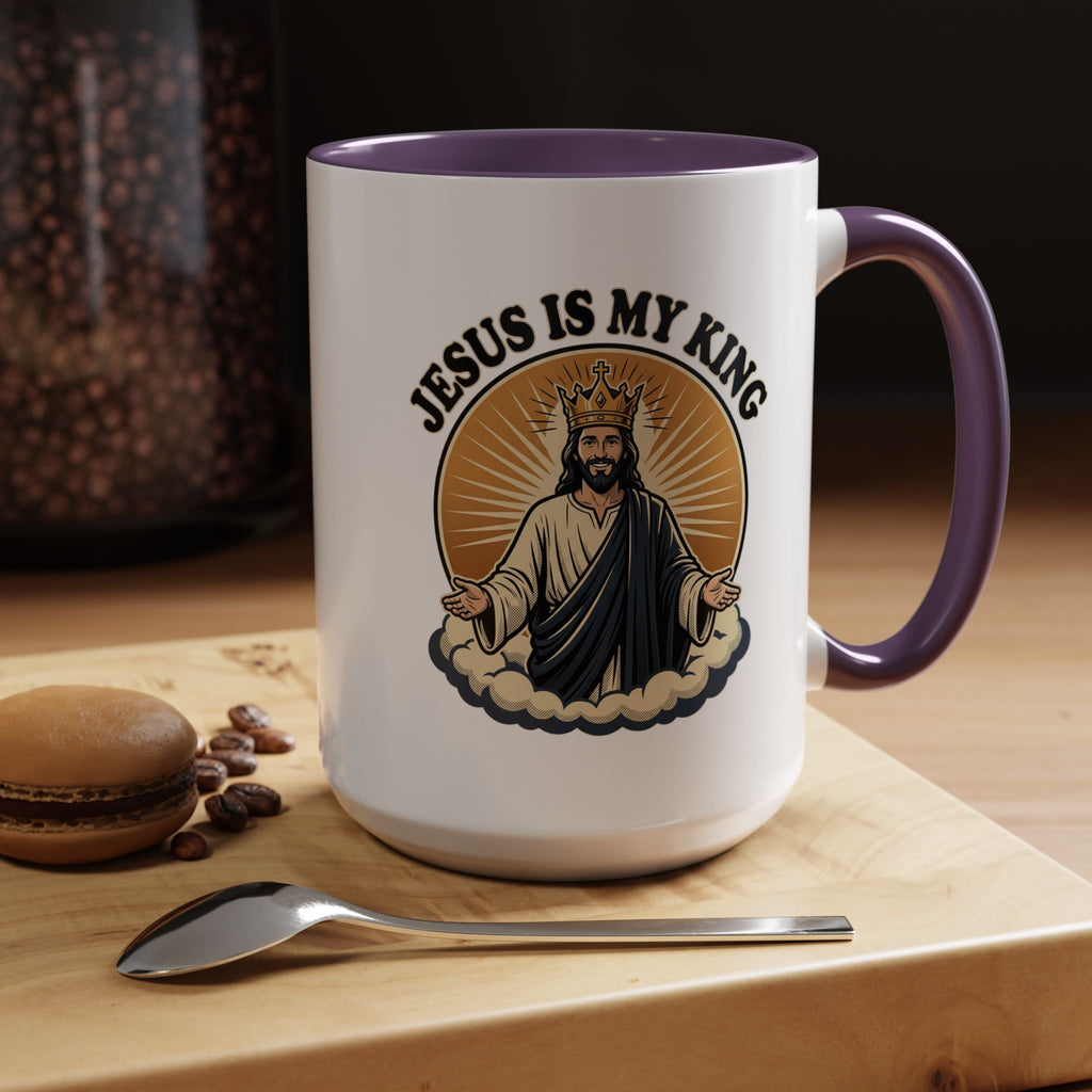Jesus Is My King Accent Coffee Mug — Christian Religious Ceramic Mug (11/15oz)