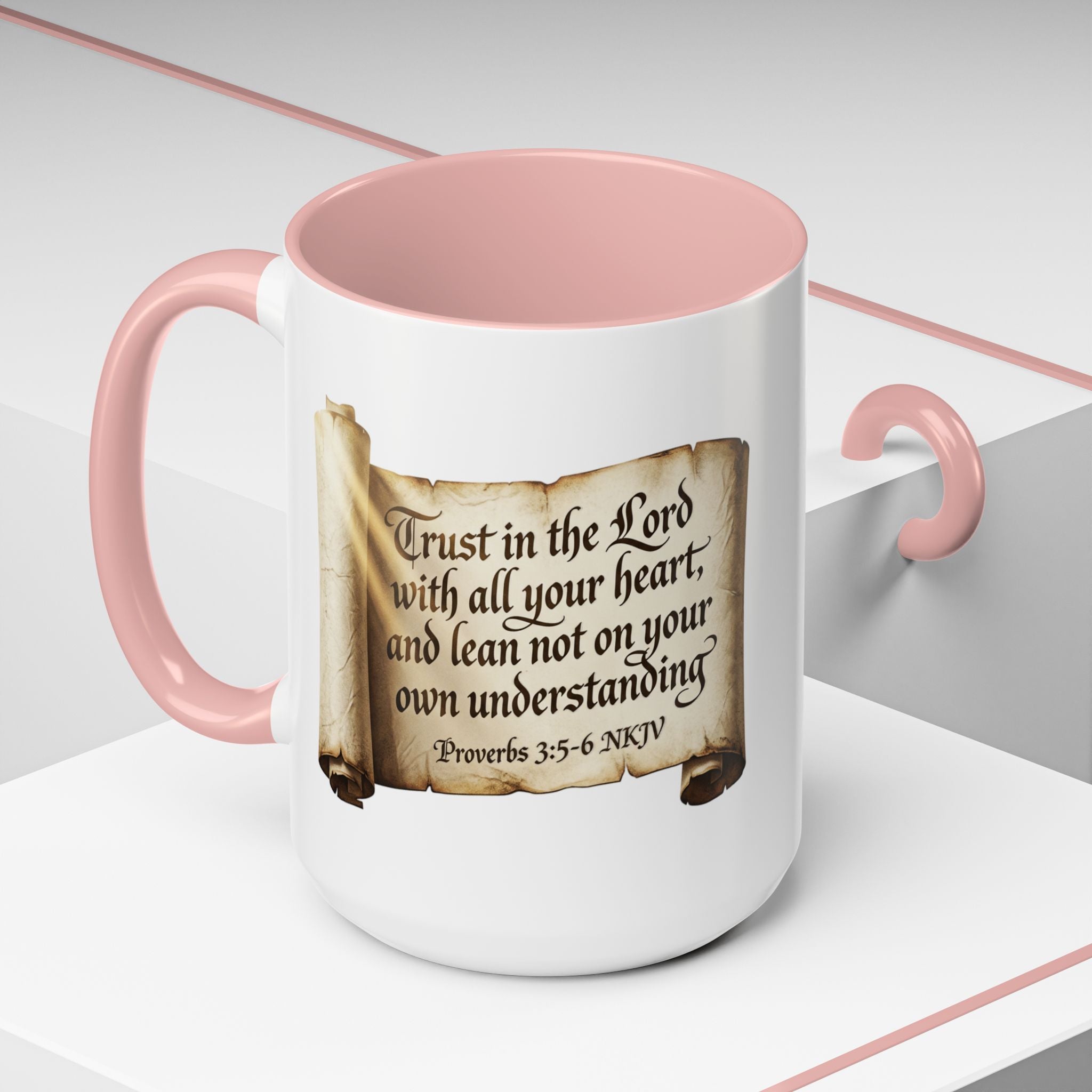 Proverbs 3:5-6 Scroll Accent Coffee Mug — Trust in the Lord Scripture Mug