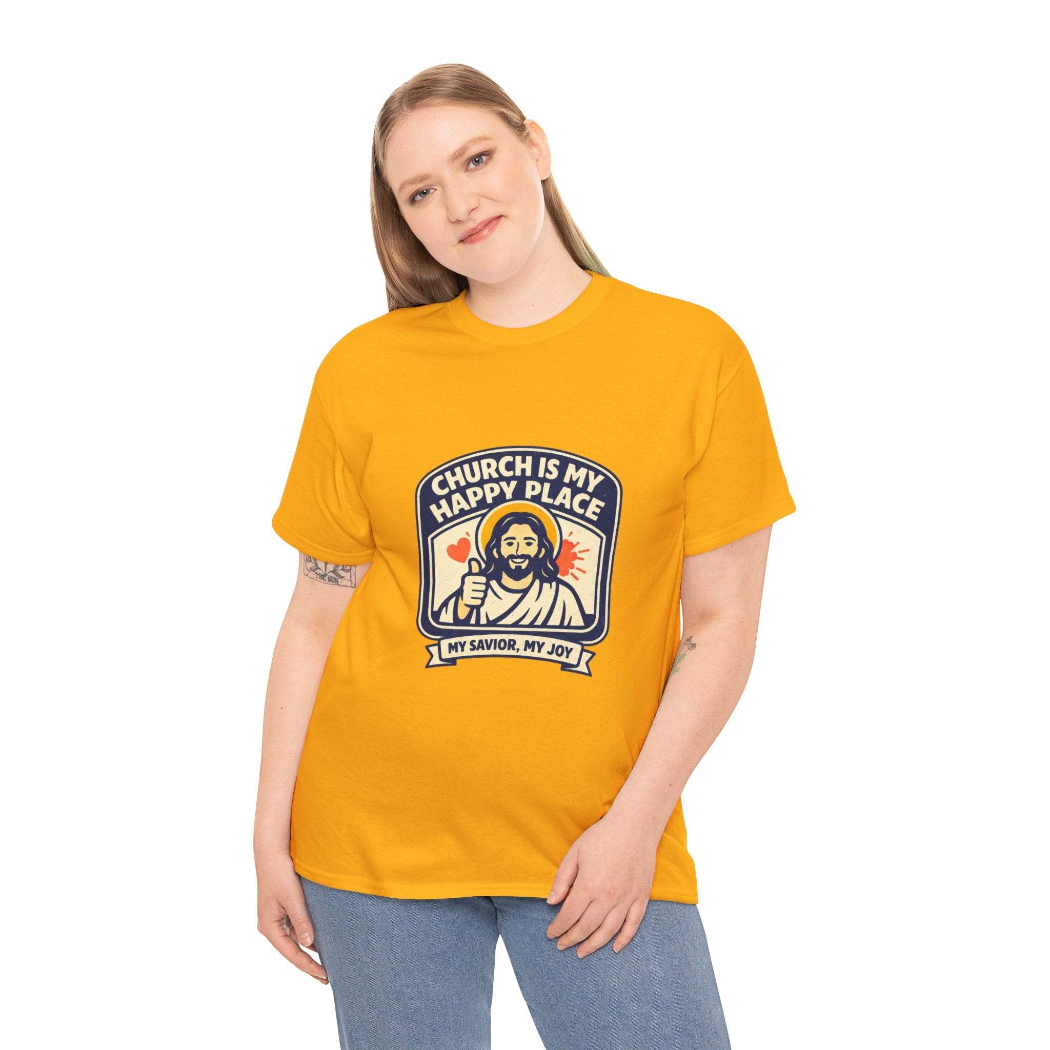 Church Is My Happy Place T-Shirt — Christian Faith Tee (My Savior, My Joy)