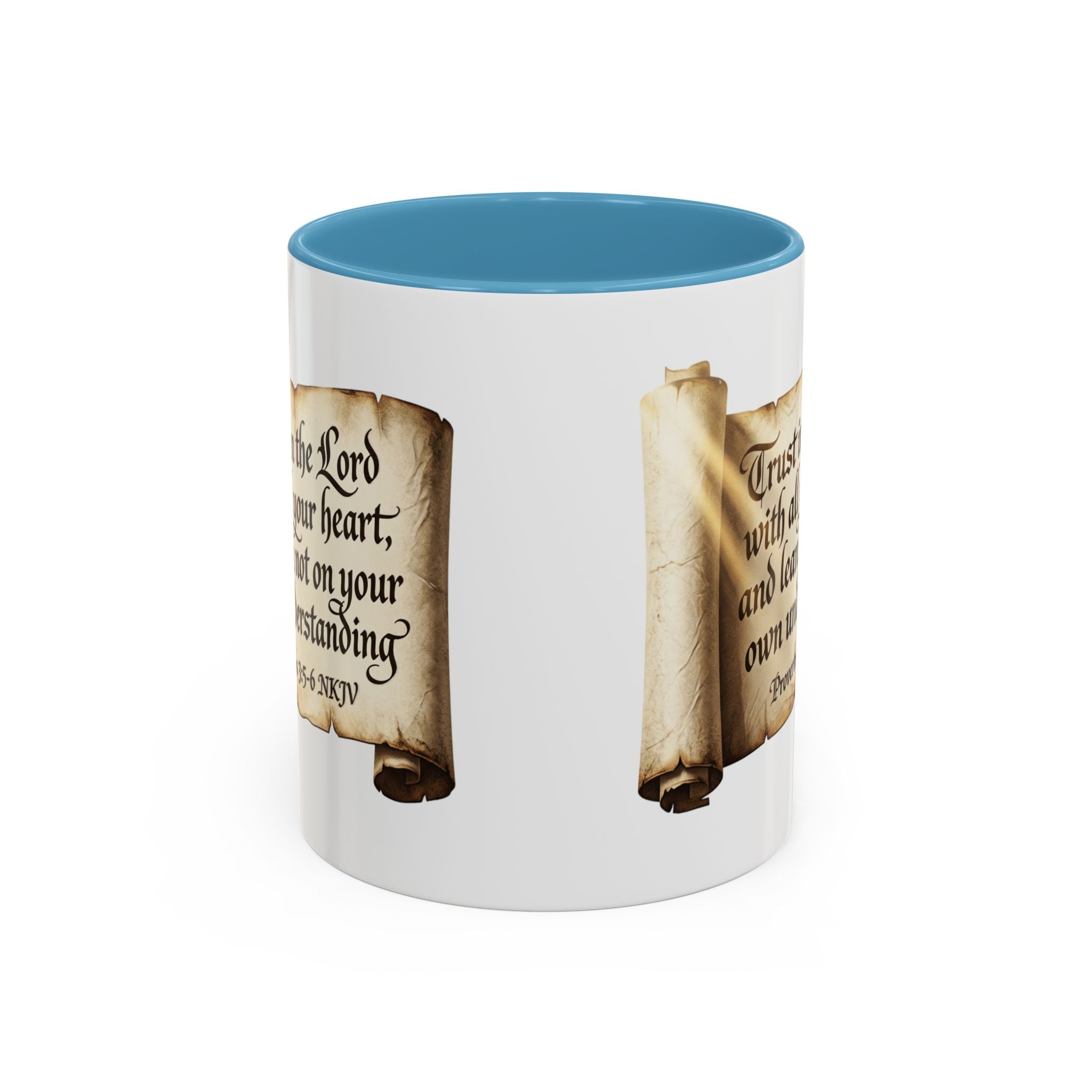 Proverbs 3:5-6 Scroll Accent Coffee Mug — Trust in the Lord Scripture Mug