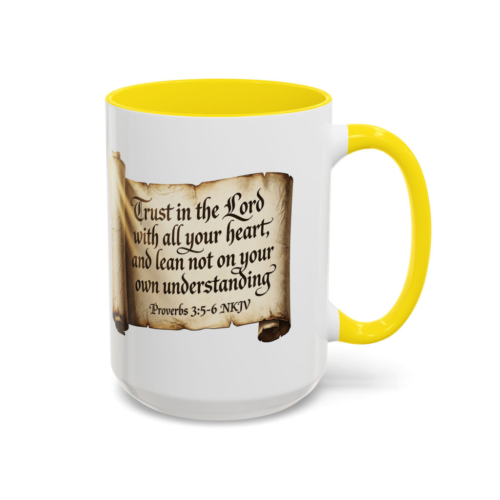 Proverbs 3:5-6 Scroll Accent Coffee Mug — Trust in the Lord Scripture Mug