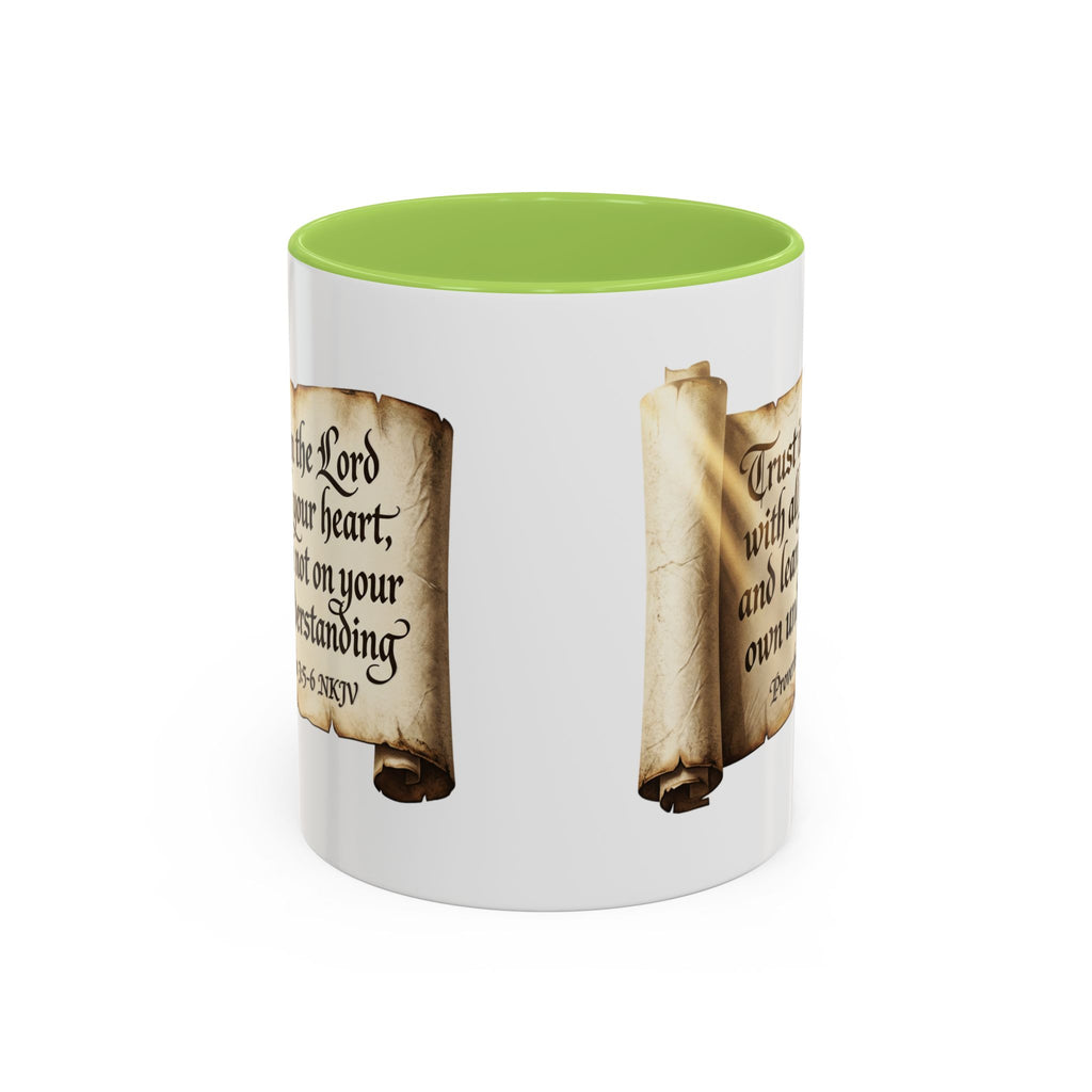 Proverbs 3:5-6 Scroll Accent Coffee Mug — Trust in the Lord Scripture Mug