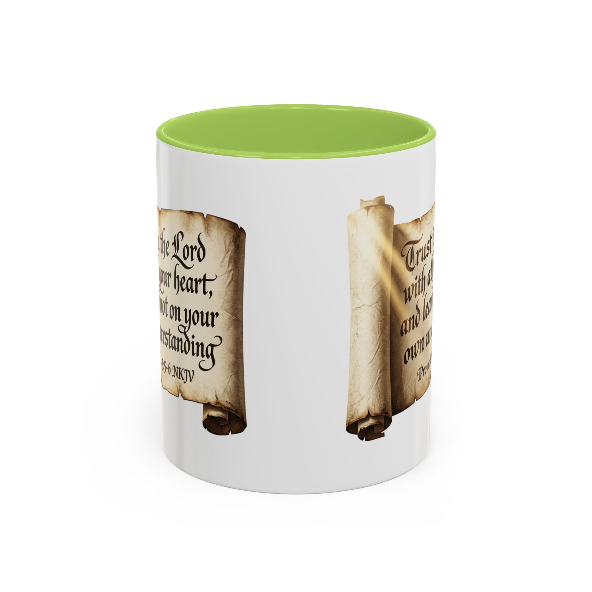 Proverbs 3:5-6 Scroll Accent Coffee Mug — Trust in the Lord Scripture Mug