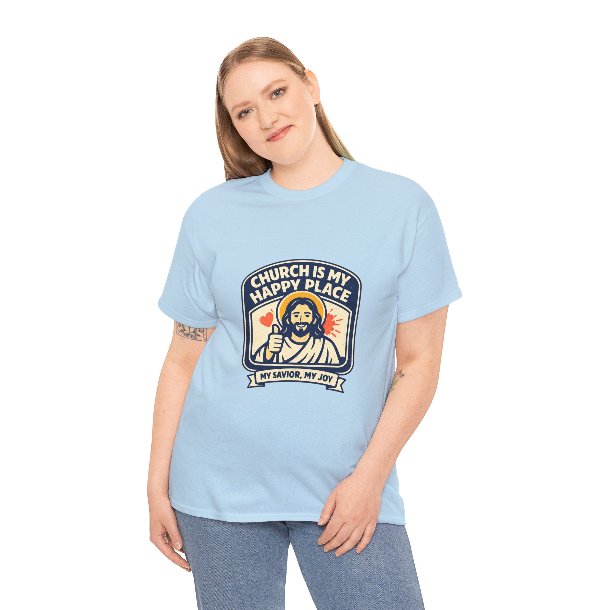 Church Is My Happy Place T-Shirt — Christian Faith Tee (My Savior, My Joy)