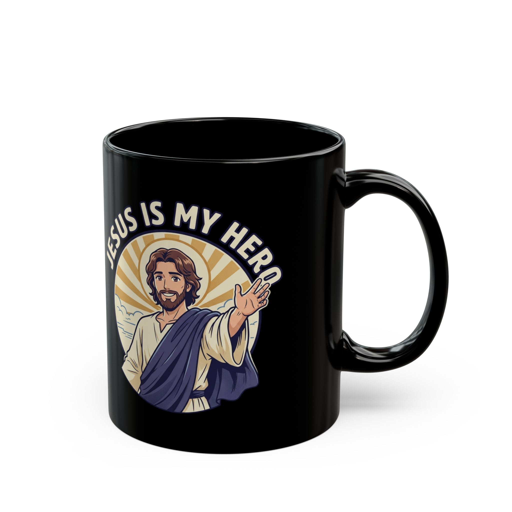 FTF - "Jesus Is My Hero" Sunburst - Black Mug (11oz/15oz)