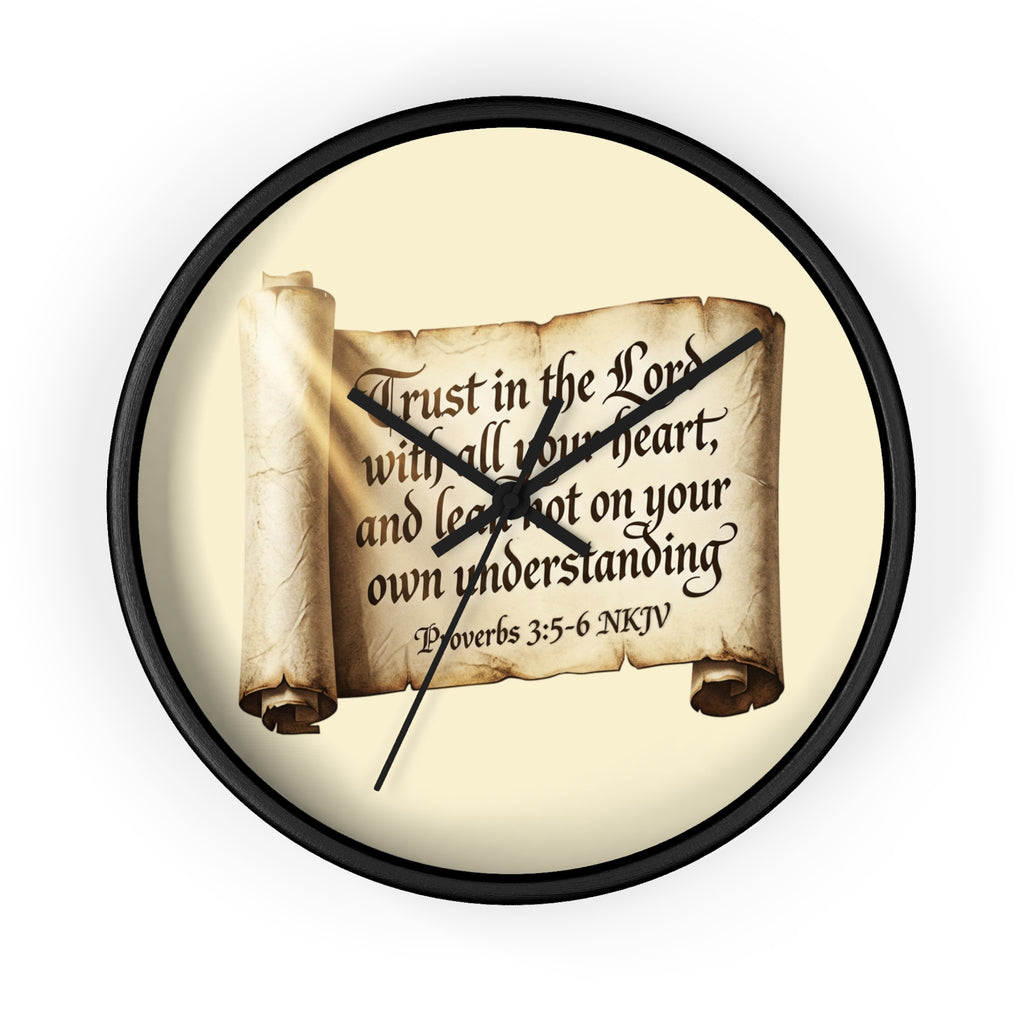 Proverbs 3:5-6 Scripture Scroll Wall Clock — Trust in the Lord Christian Home Decor