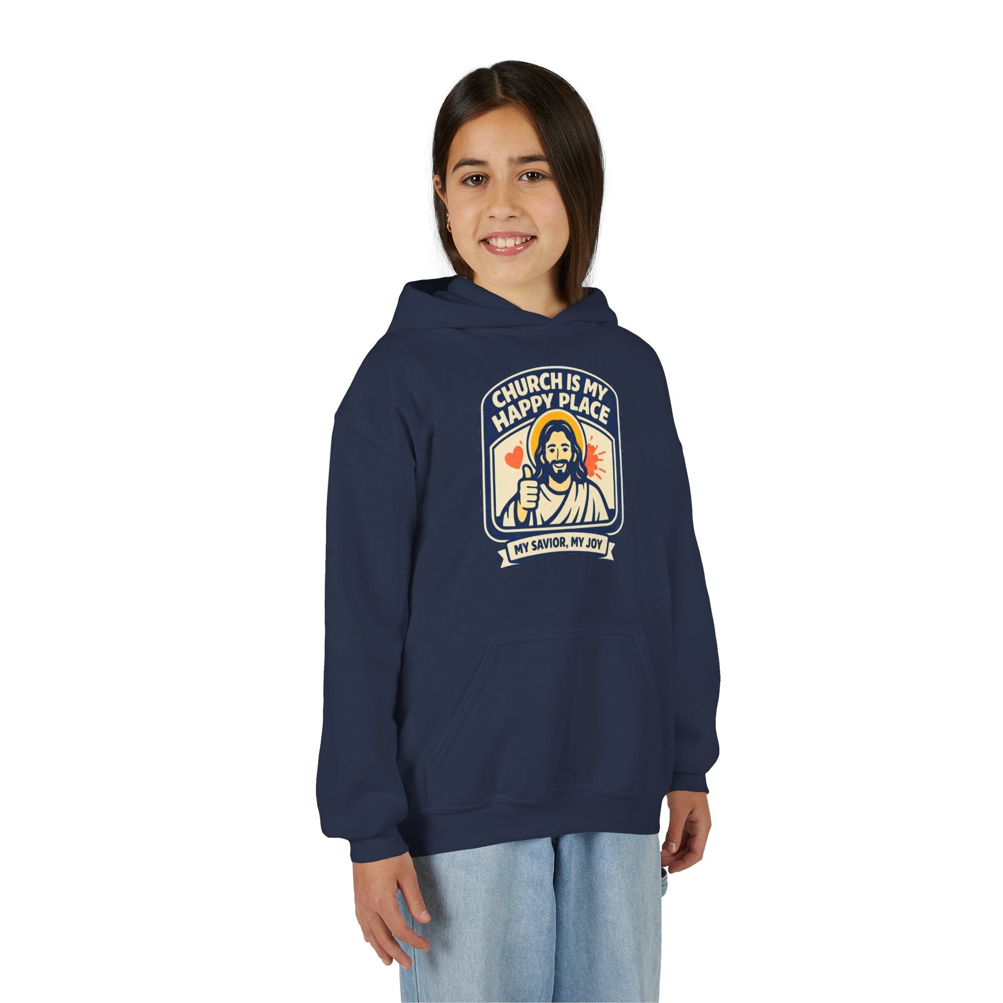 "Church Is My Happy Place" Youth Jesus Graphic Christian Sweatshirt