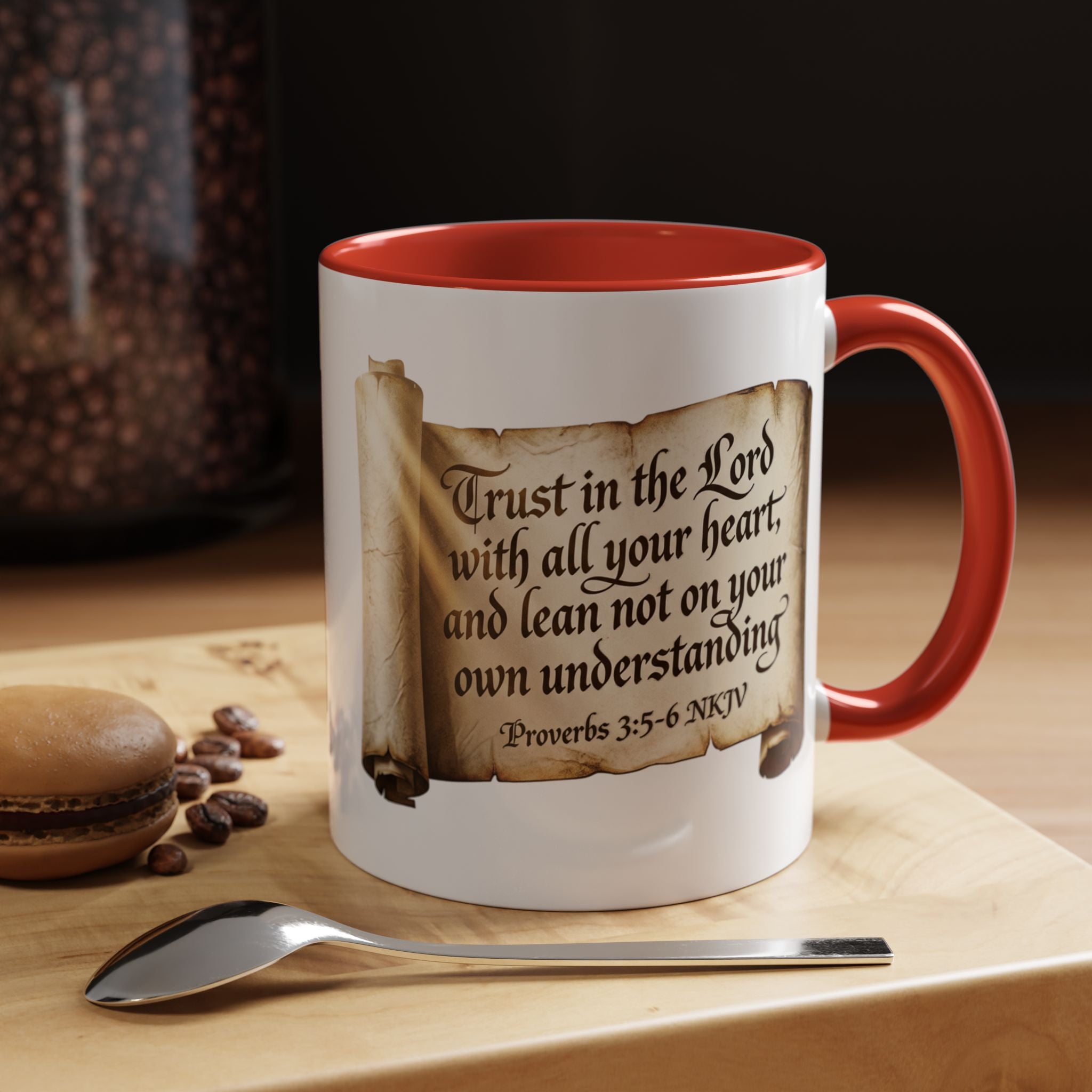 Proverbs 3:5-6 Scroll Accent Coffee Mug — Trust in the Lord Scripture Mug