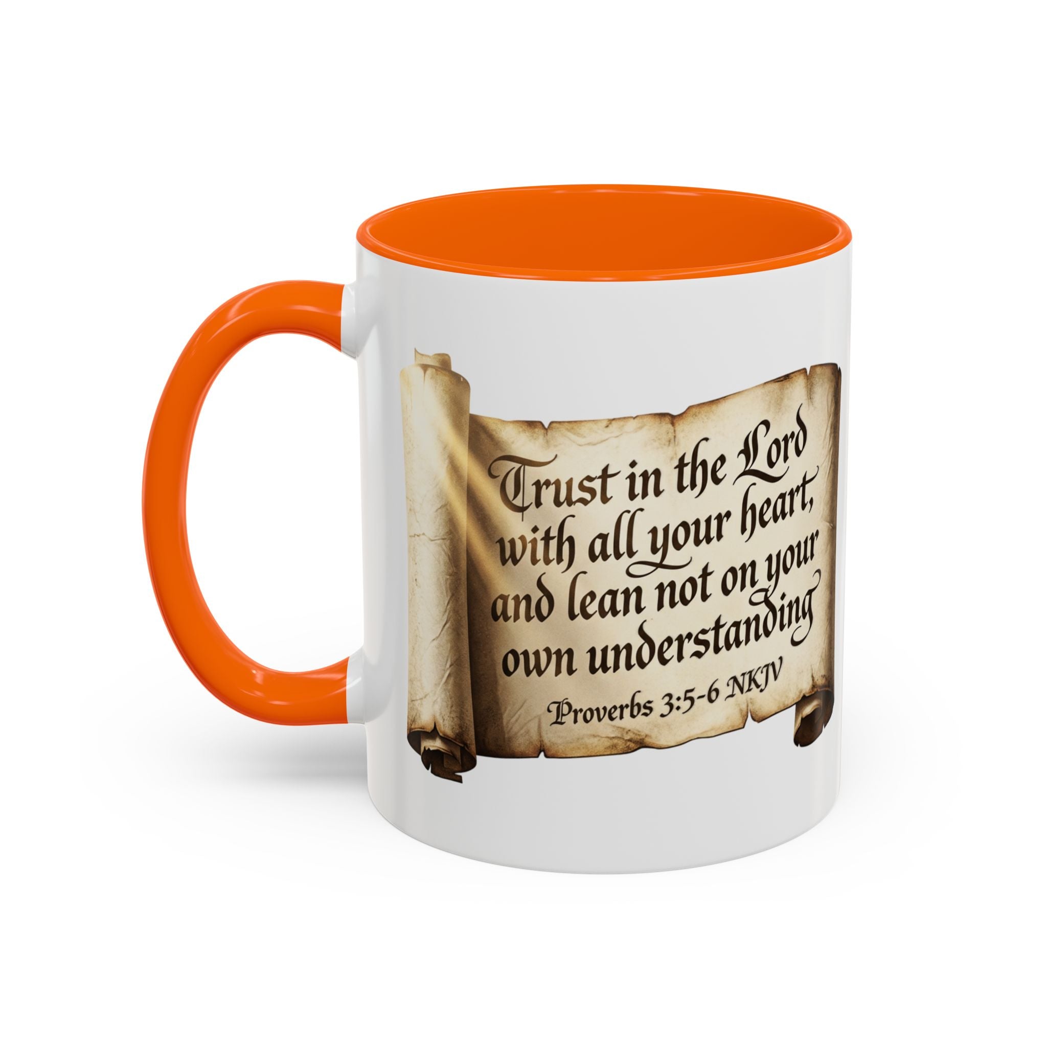 Proverbs 3:5-6 Scroll Accent Coffee Mug — Trust in the Lord Scripture Mug