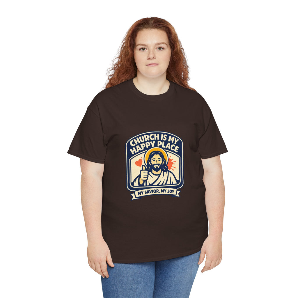 Church Is My Happy Place T-Shirt — Christian Faith Tee (My Savior, My Joy)