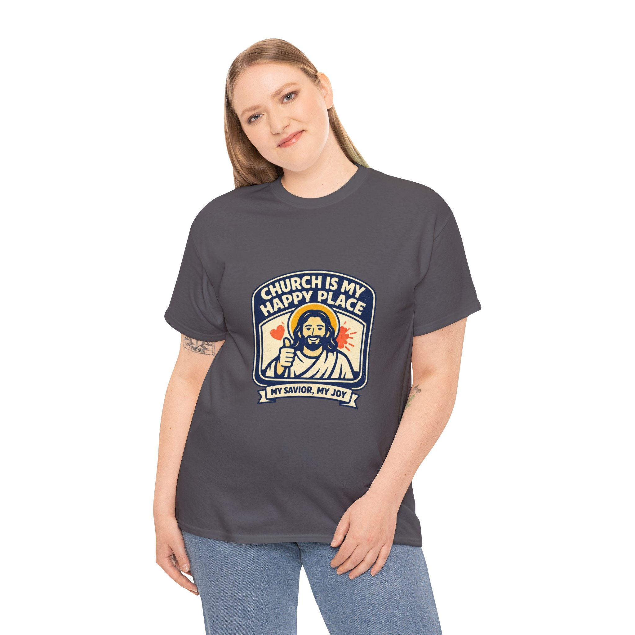 Church Is My Happy Place T-Shirt — Christian Faith Tee (My Savior, My Joy)
