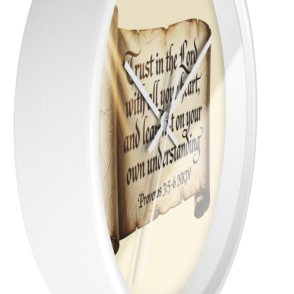 Proverbs 3:5-6 Scripture Scroll Wall Clock — Trust in the Lord Christian Home Decor