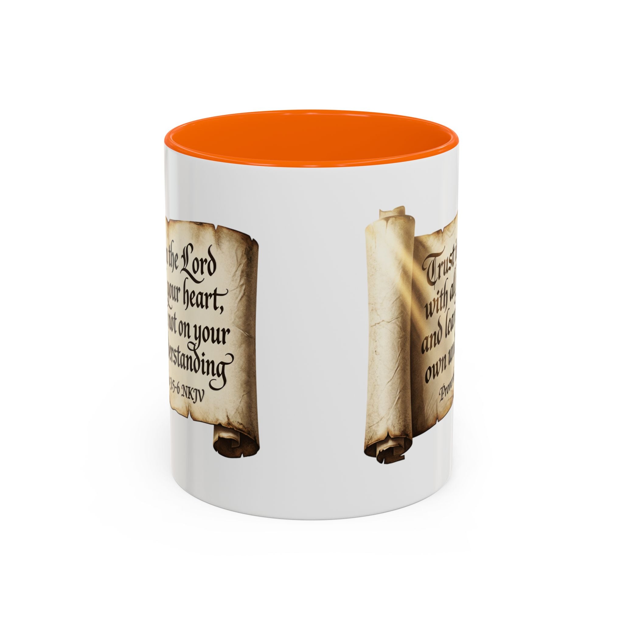 Proverbs 3:5-6 Scroll Accent Coffee Mug — Trust in the Lord Scripture Mug