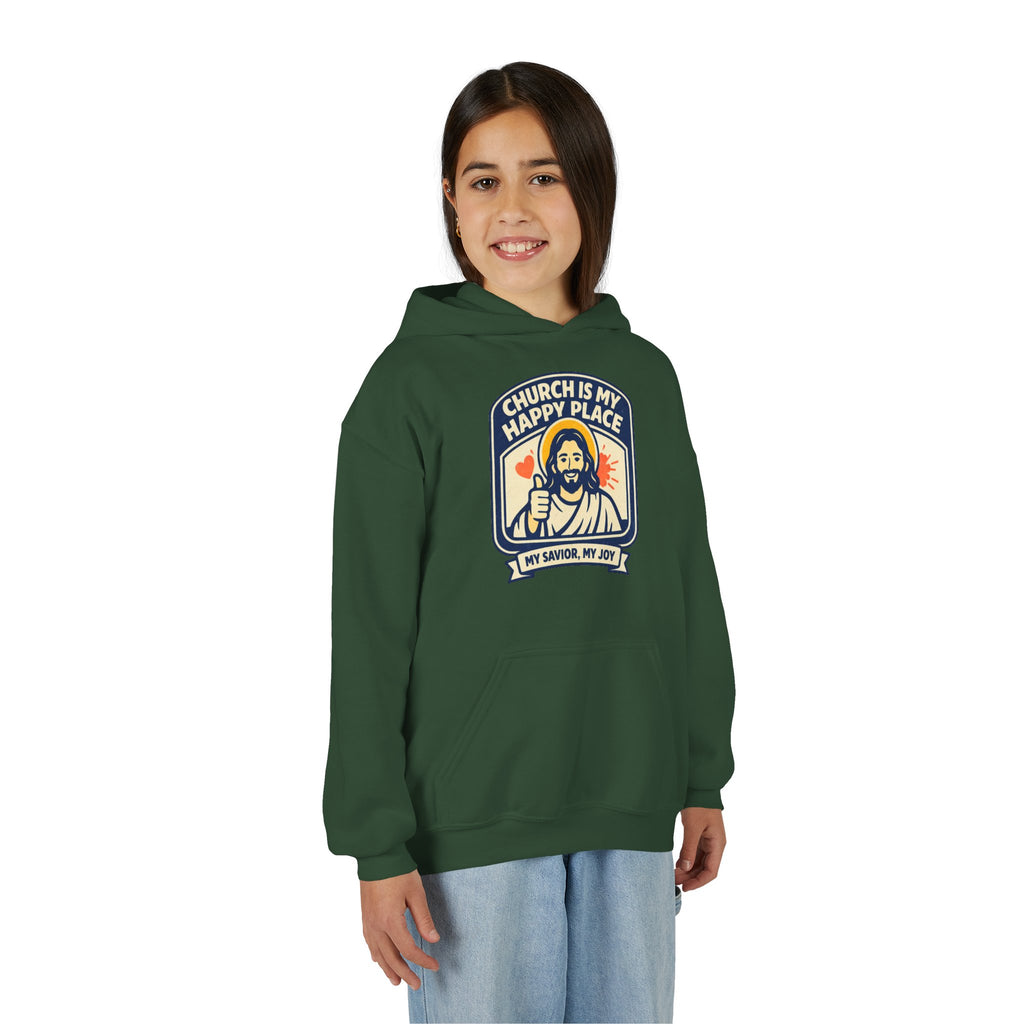 "Church Is My Happy Place" Youth Jesus Graphic Christian Sweatshirt