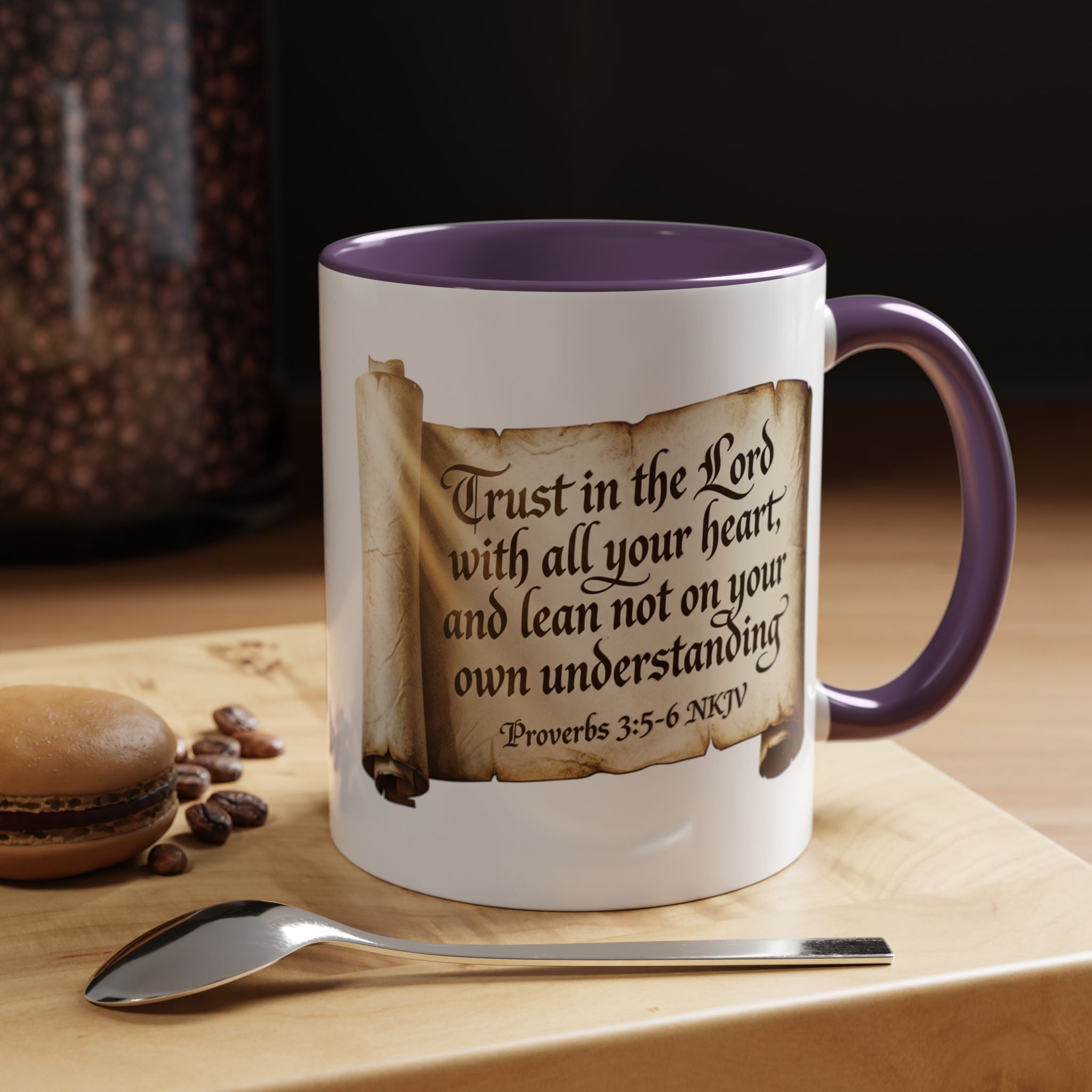 Proverbs 3:5-6 Scroll Accent Coffee Mug — Trust in the Lord Scripture Mug