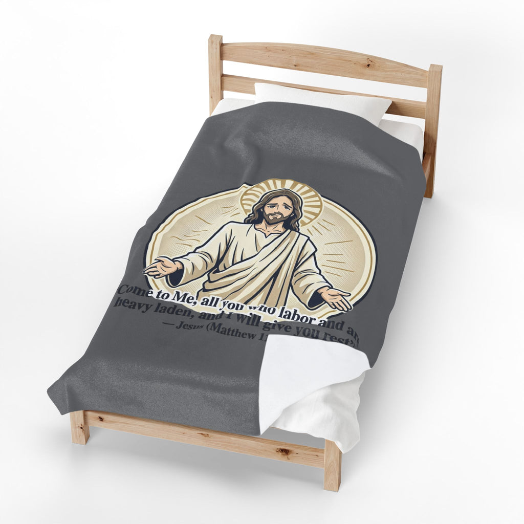 Jesus Illustration Plush Blanket - "Come to Me" Matthew 11:28 Inspirational Throw