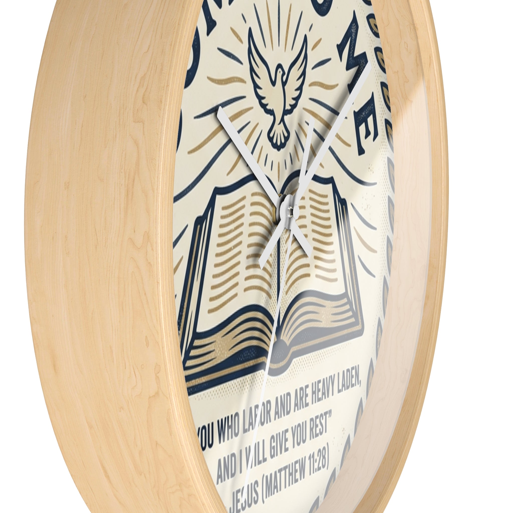 Come to Me Wall Clock — Inspirational Bible Verse (Matthew 11:28) Decorative Christian Clock