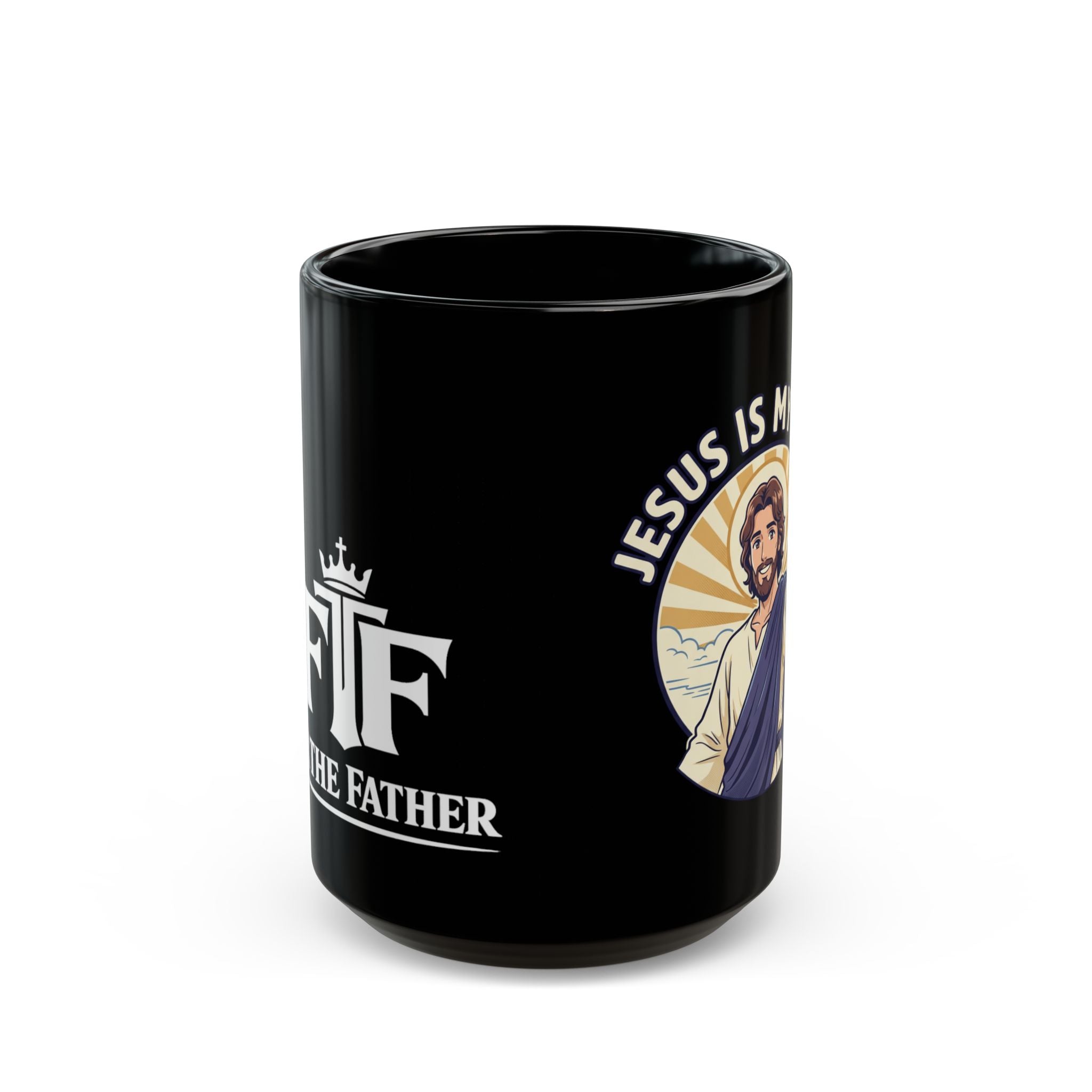 FTF - "Jesus Is My Hero" Sunburst - Black Mug (11oz/15oz)
