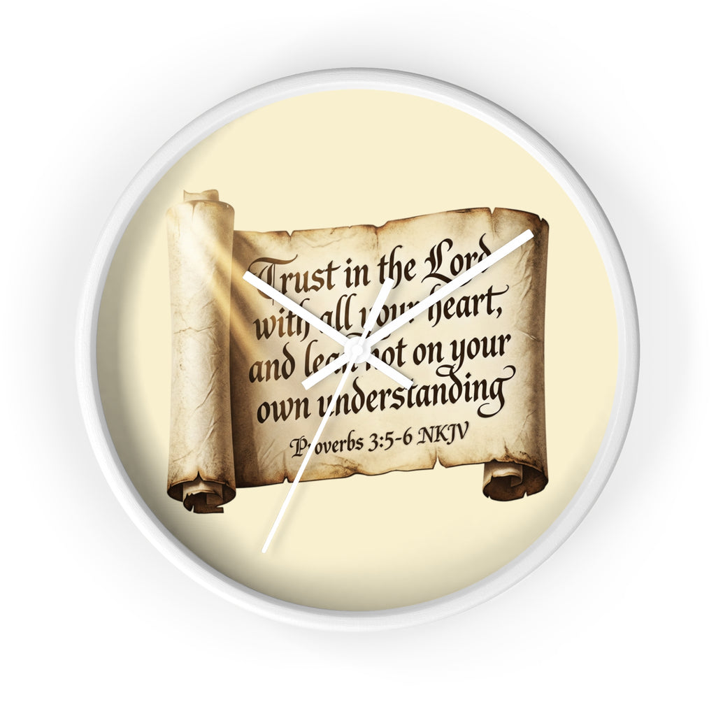 Proverbs 3:5-6 Scripture Scroll Wall Clock — Trust in the Lord Christian Home Decor