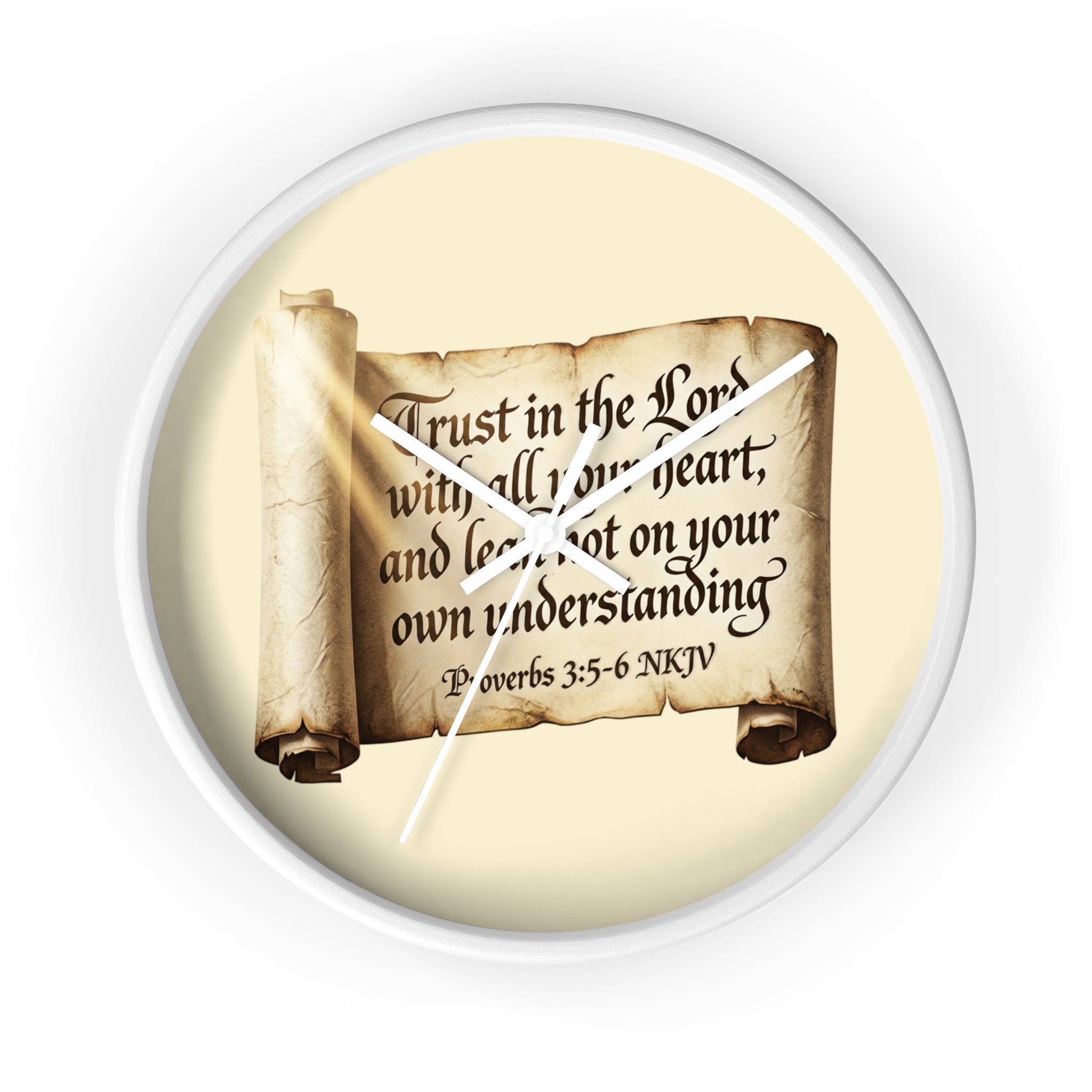 Proverbs 3:5-6 Scripture Scroll Wall Clock — Trust in the Lord Christian Home Decor