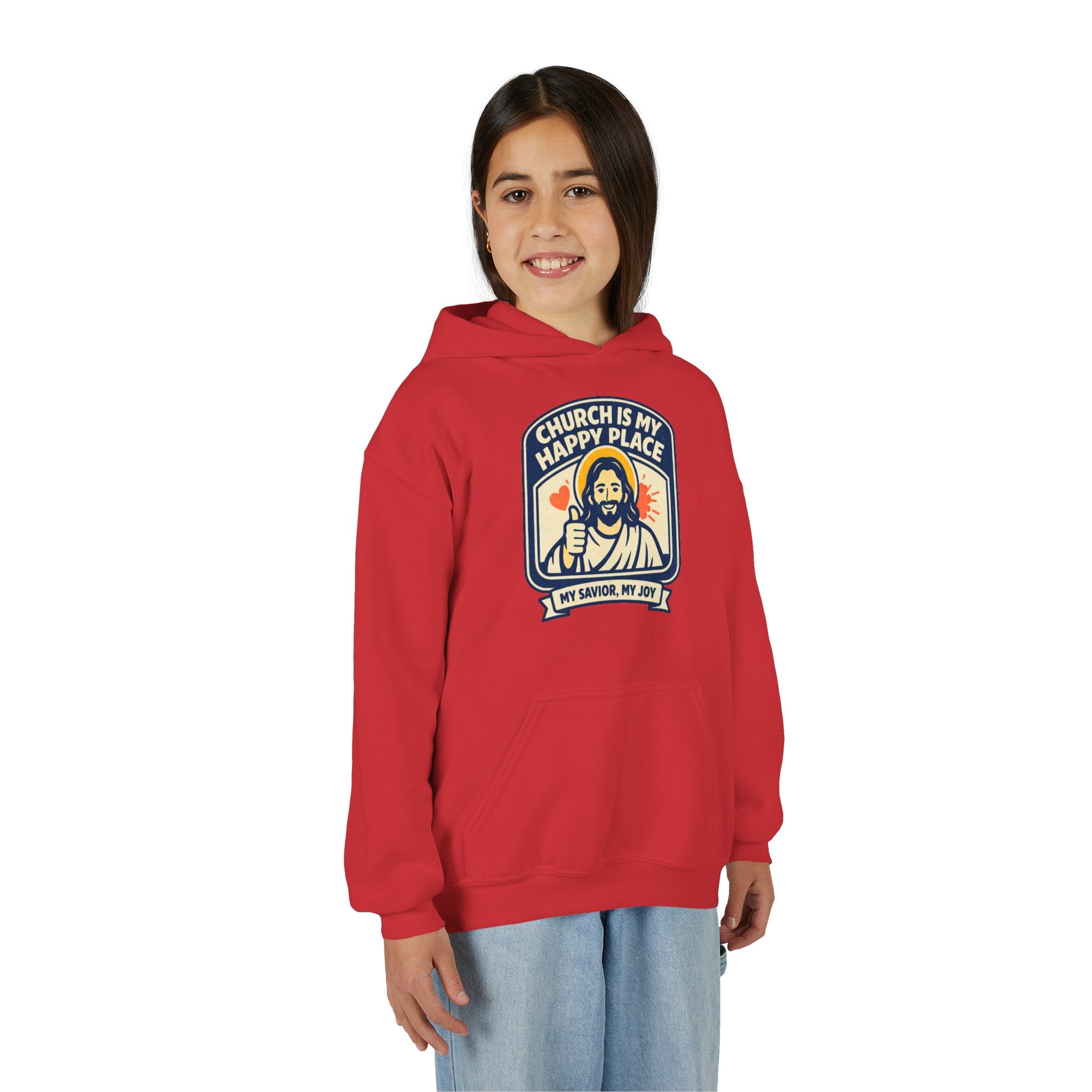 "Church Is My Happy Place" Youth Jesus Graphic Christian Sweatshirt