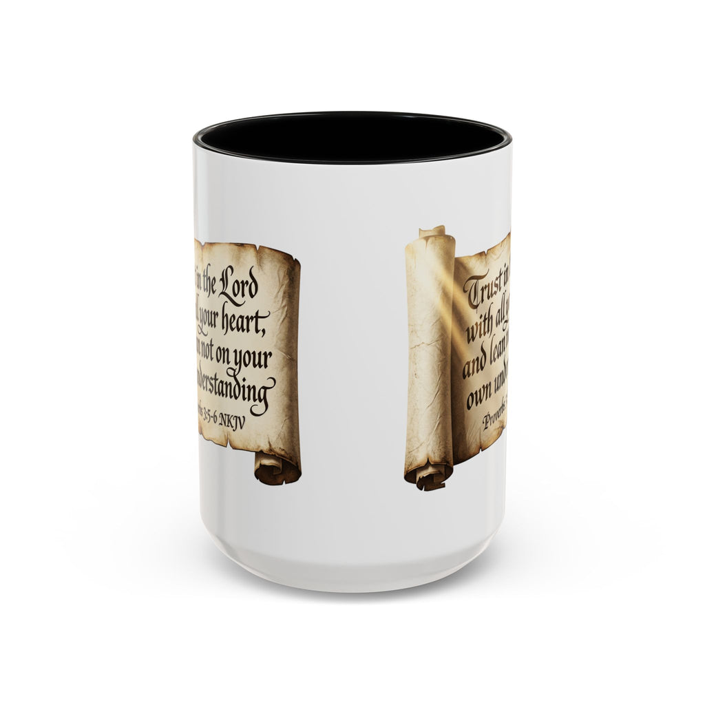 Proverbs 3:5-6 Scroll Accent Coffee Mug — Trust in the Lord Scripture Mug