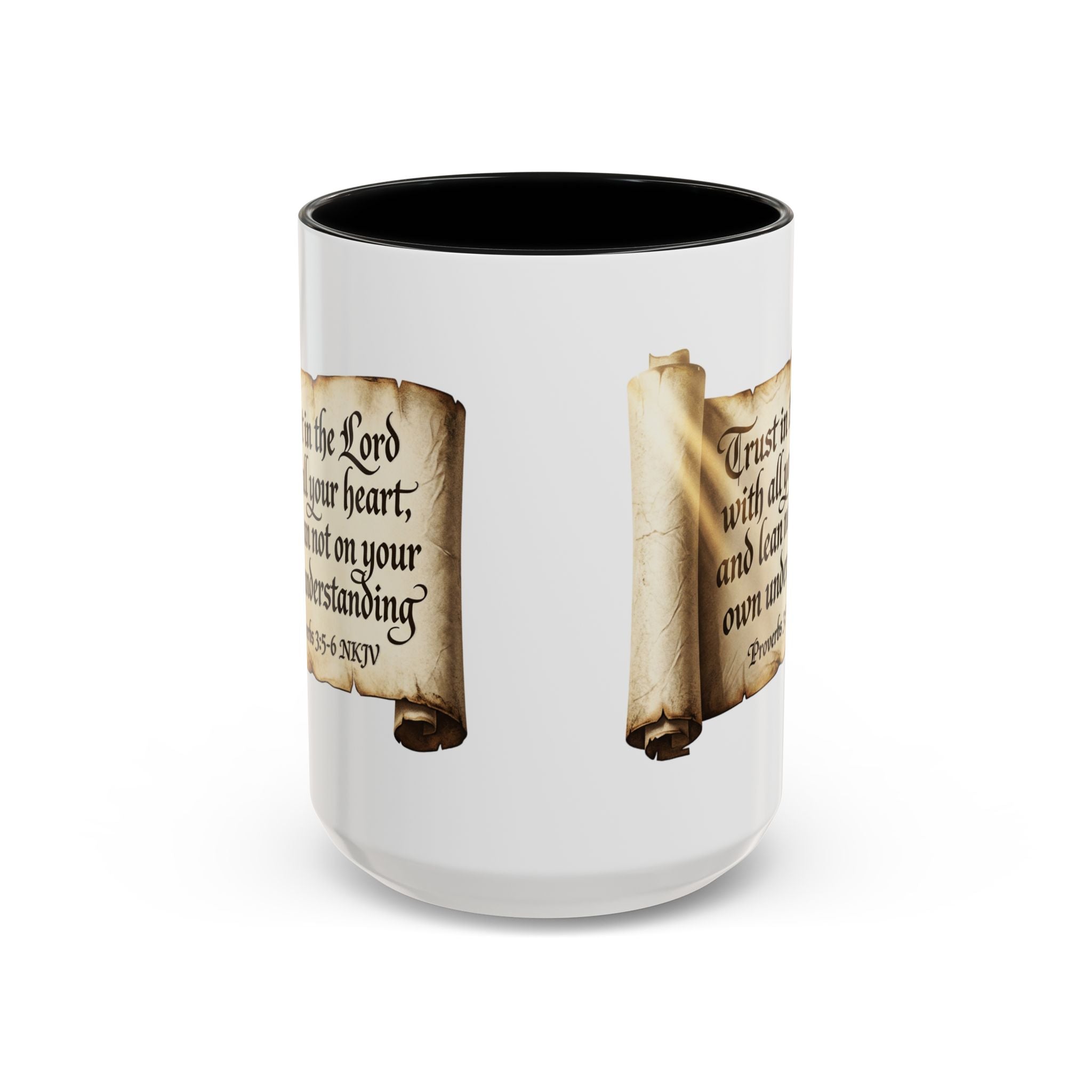 Proverbs 3:5-6 Scroll Accent Coffee Mug — Trust in the Lord Scripture Mug