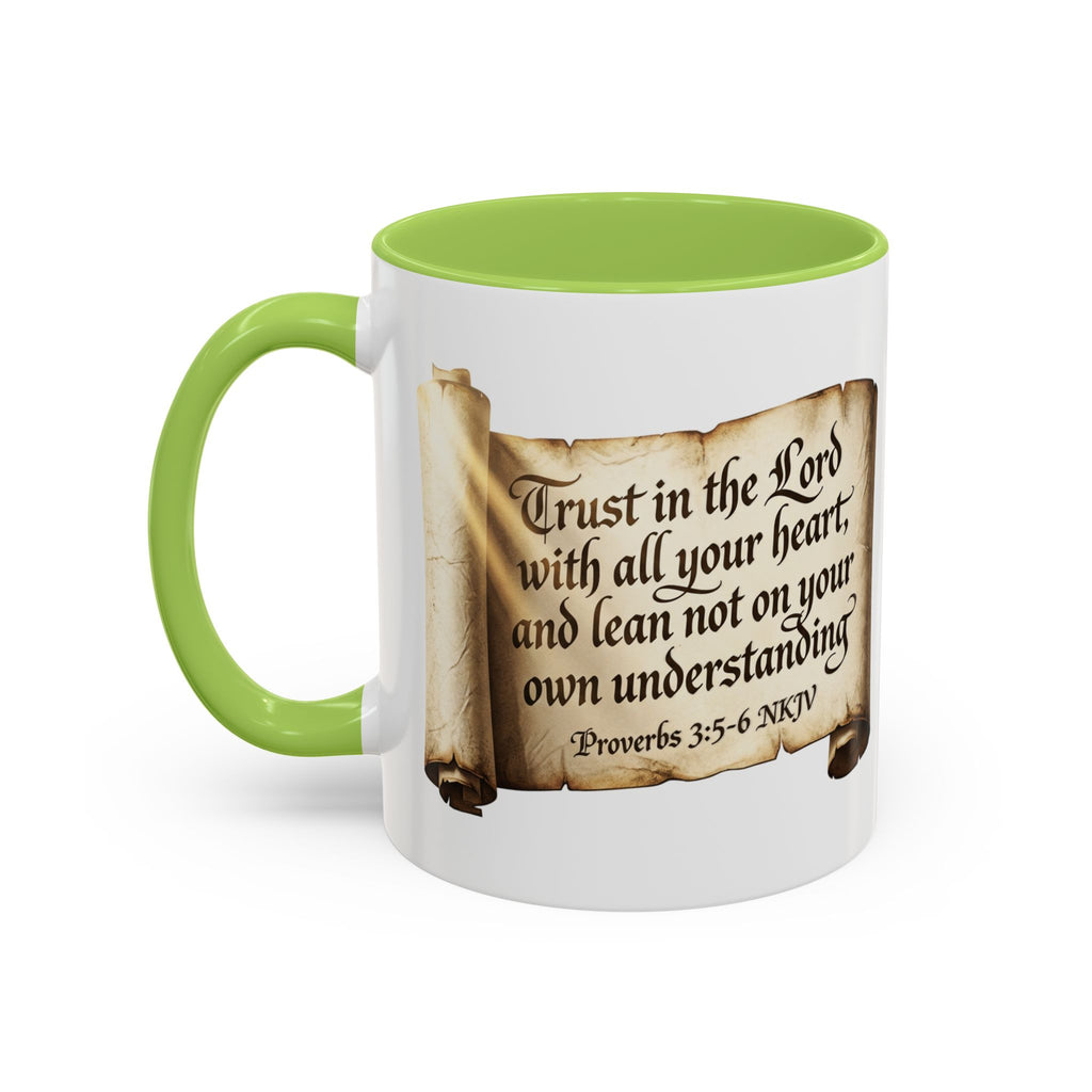 Proverbs 3:5-6 Scroll Accent Coffee Mug — Trust in the Lord Scripture Mug