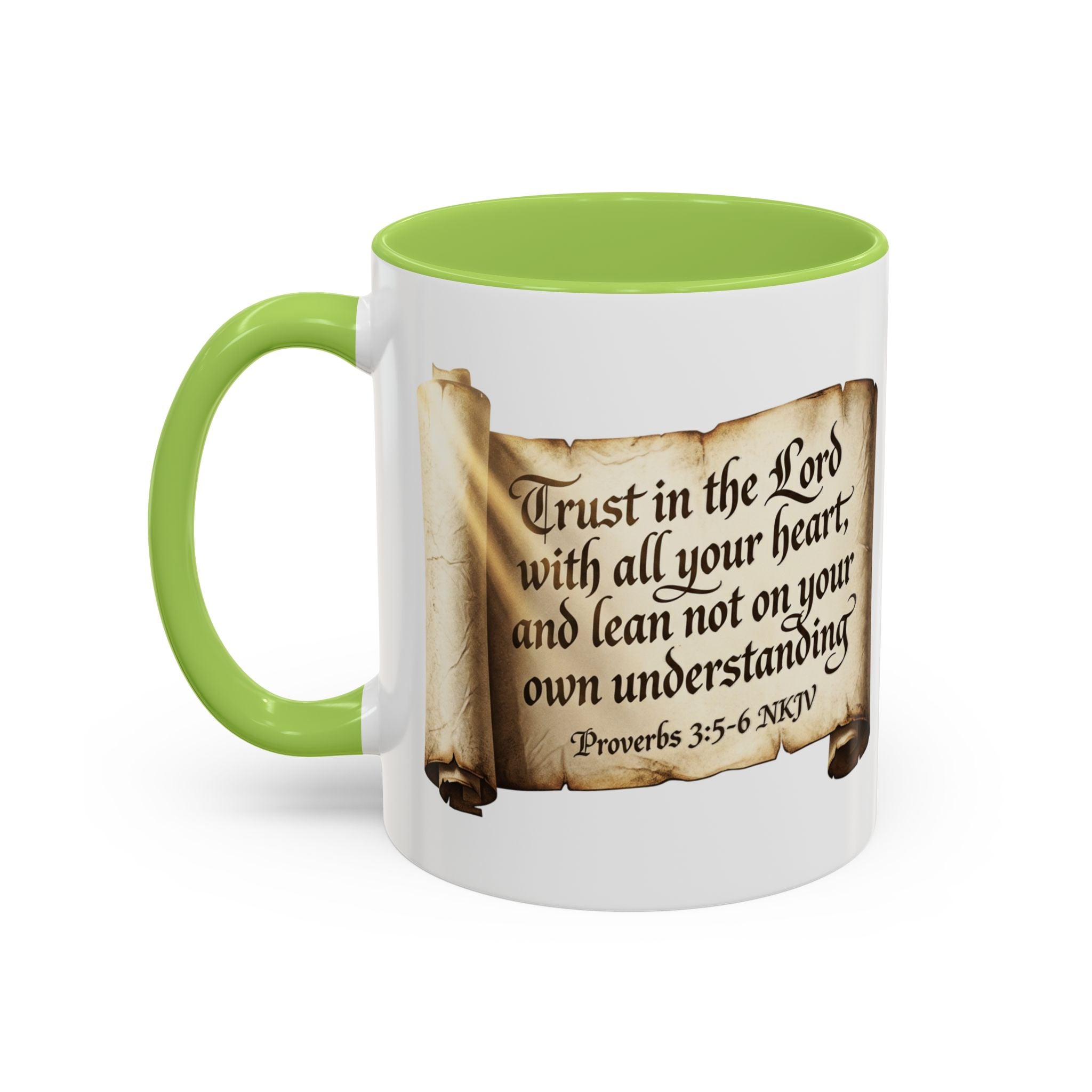 Proverbs 3:5-6 Scroll Accent Coffee Mug — Trust in the Lord Scripture Mug