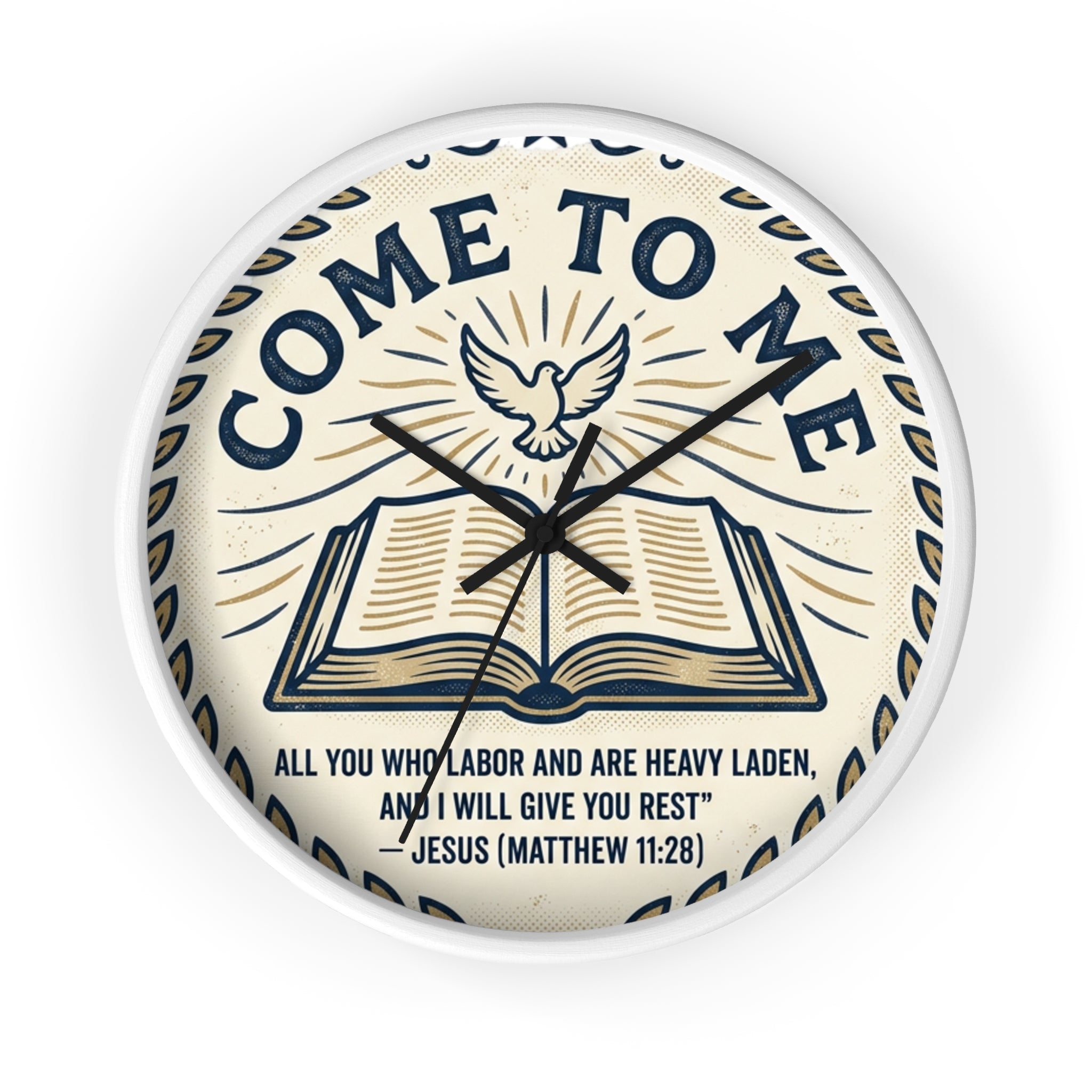 Come to Me Wall Clock — Inspirational Bible Verse (Matthew 11:28) Decorative Christian Clock