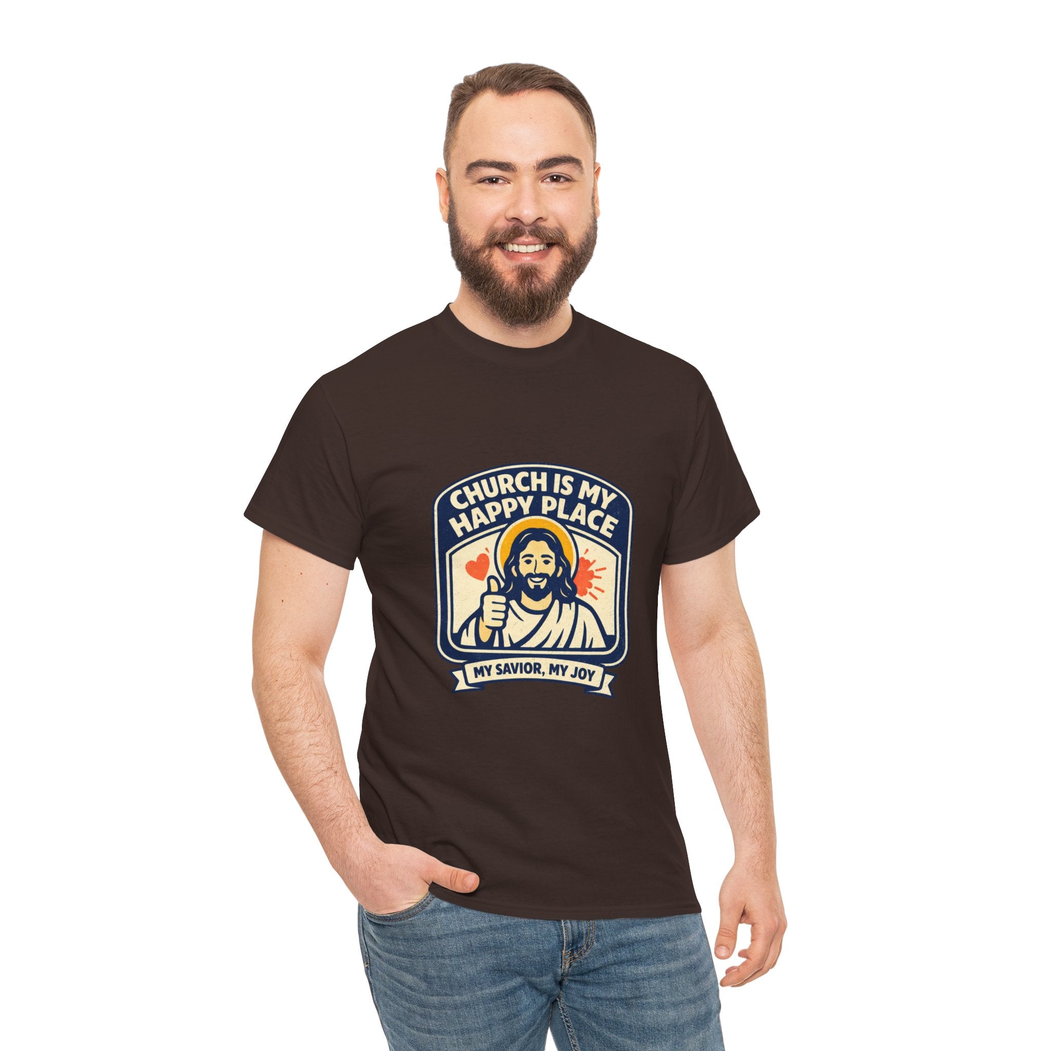 Church Is My Happy Place T-Shirt — Christian Faith Tee (My Savior, My Joy)