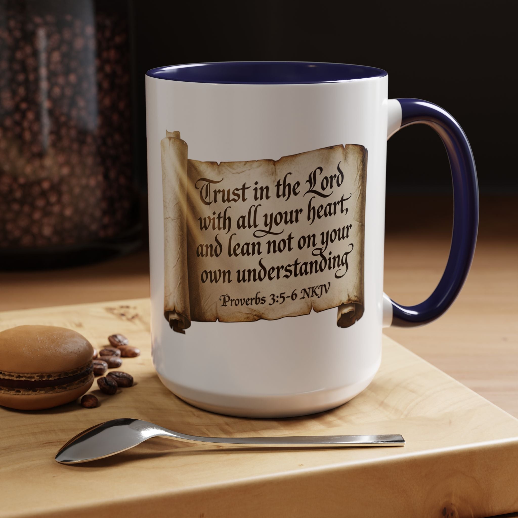 Proverbs 3:5-6 Scroll Accent Coffee Mug — Trust in the Lord Scripture Mug