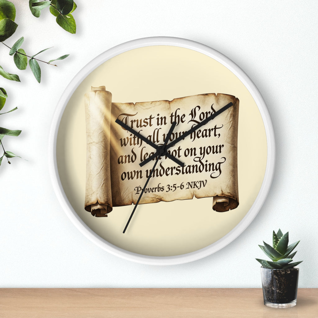 Proverbs 3:5-6 Scripture Scroll Wall Clock — Trust in the Lord Christian Home Decor