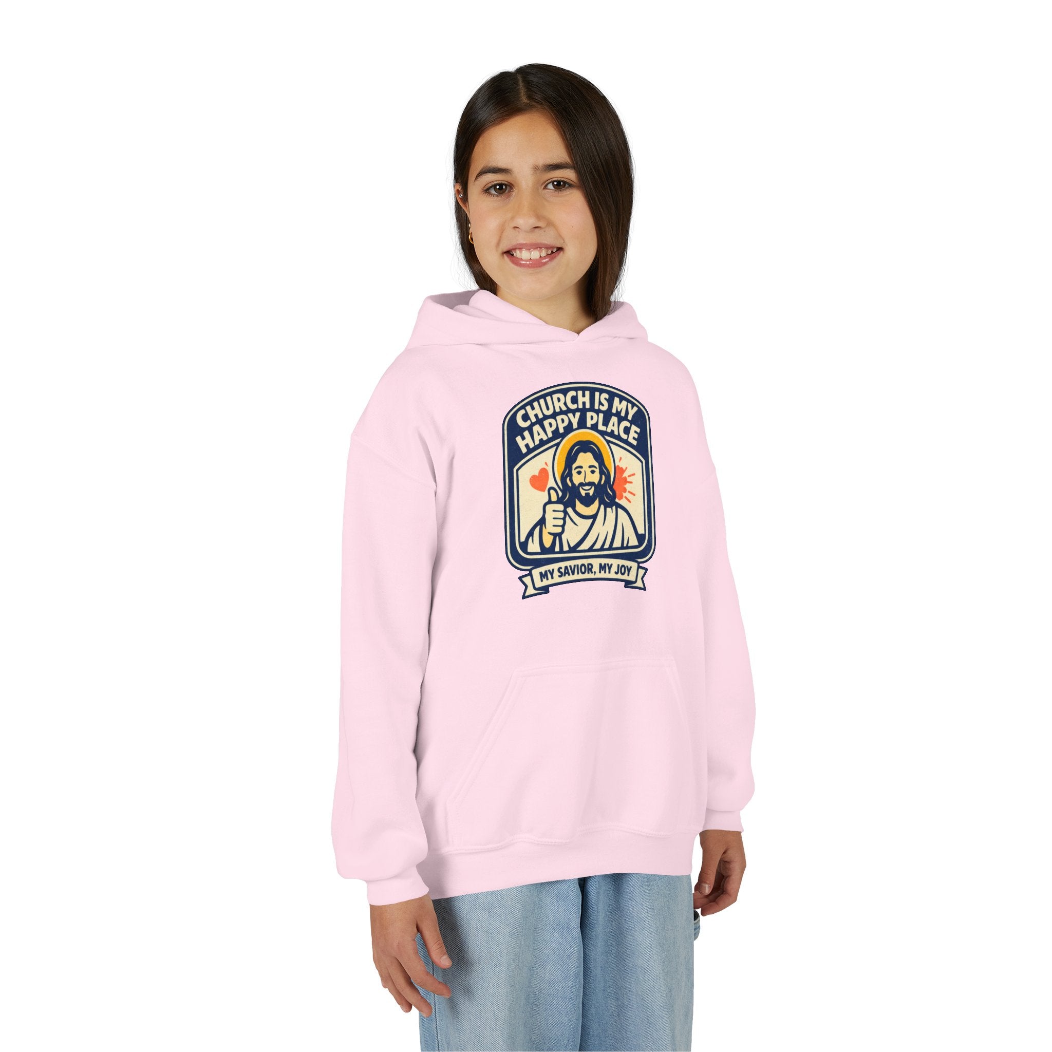 "Church Is My Happy Place" Youth Jesus Graphic Christian Sweatshirt