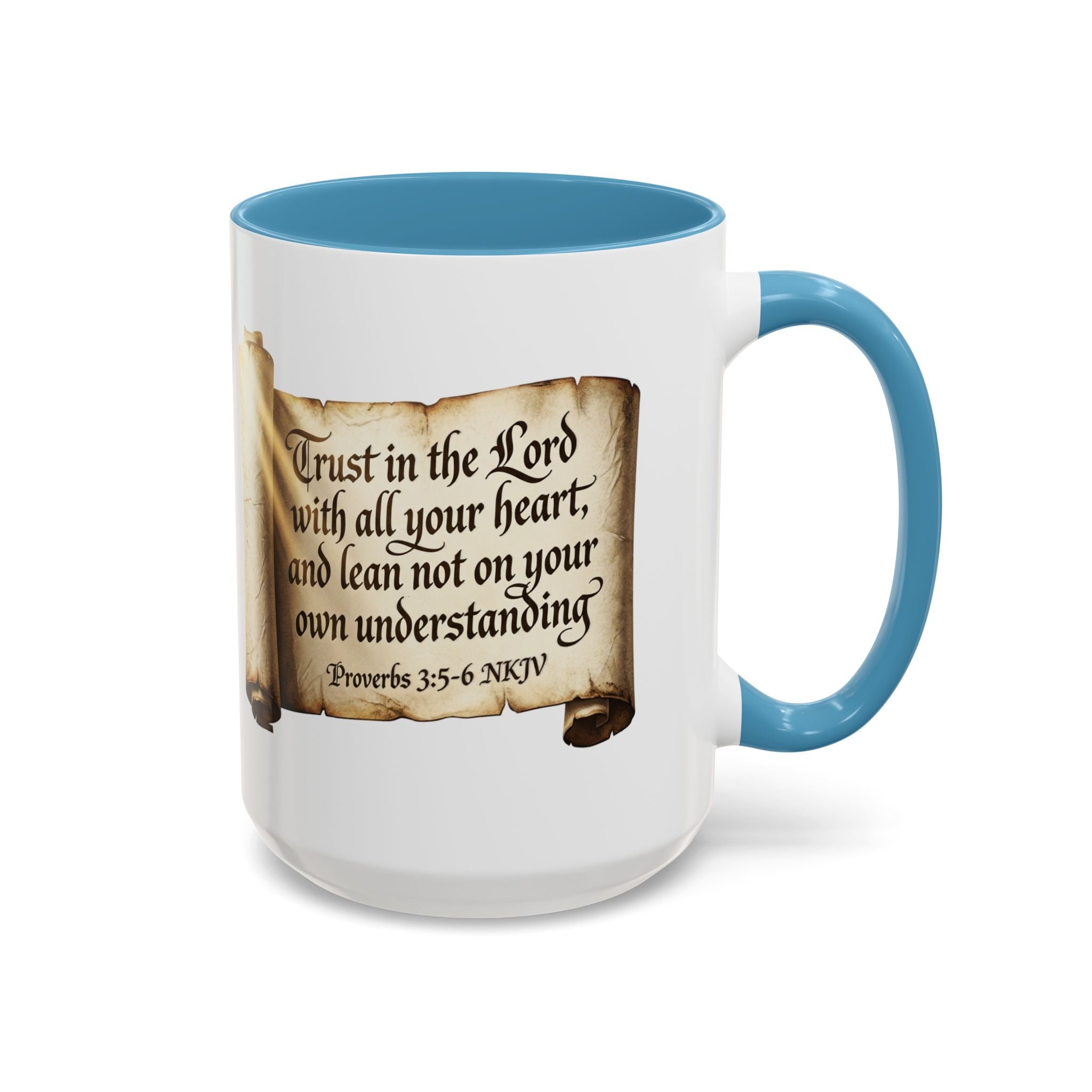 Proverbs 3:5-6 Scroll Accent Coffee Mug — Trust in the Lord Scripture Mug