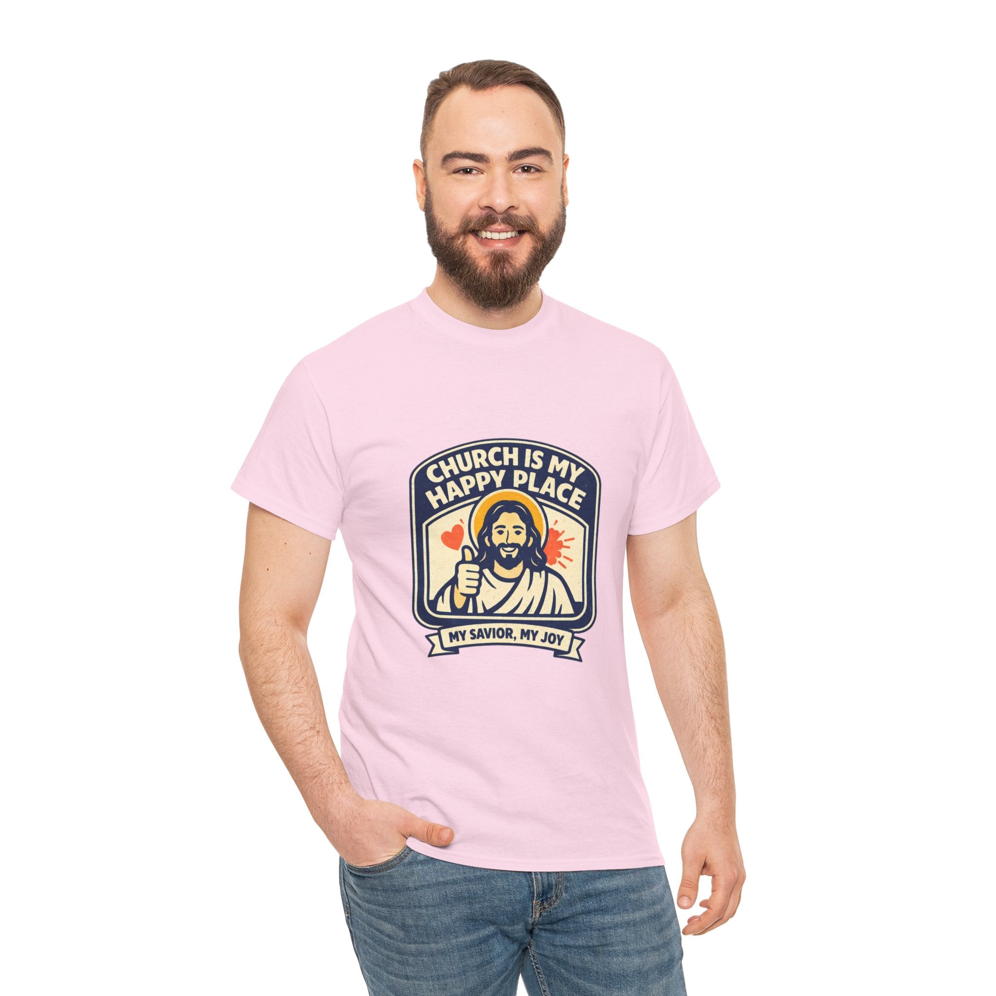 Church Is My Happy Place T-Shirt — Christian Faith Tee (My Savior, My Joy)