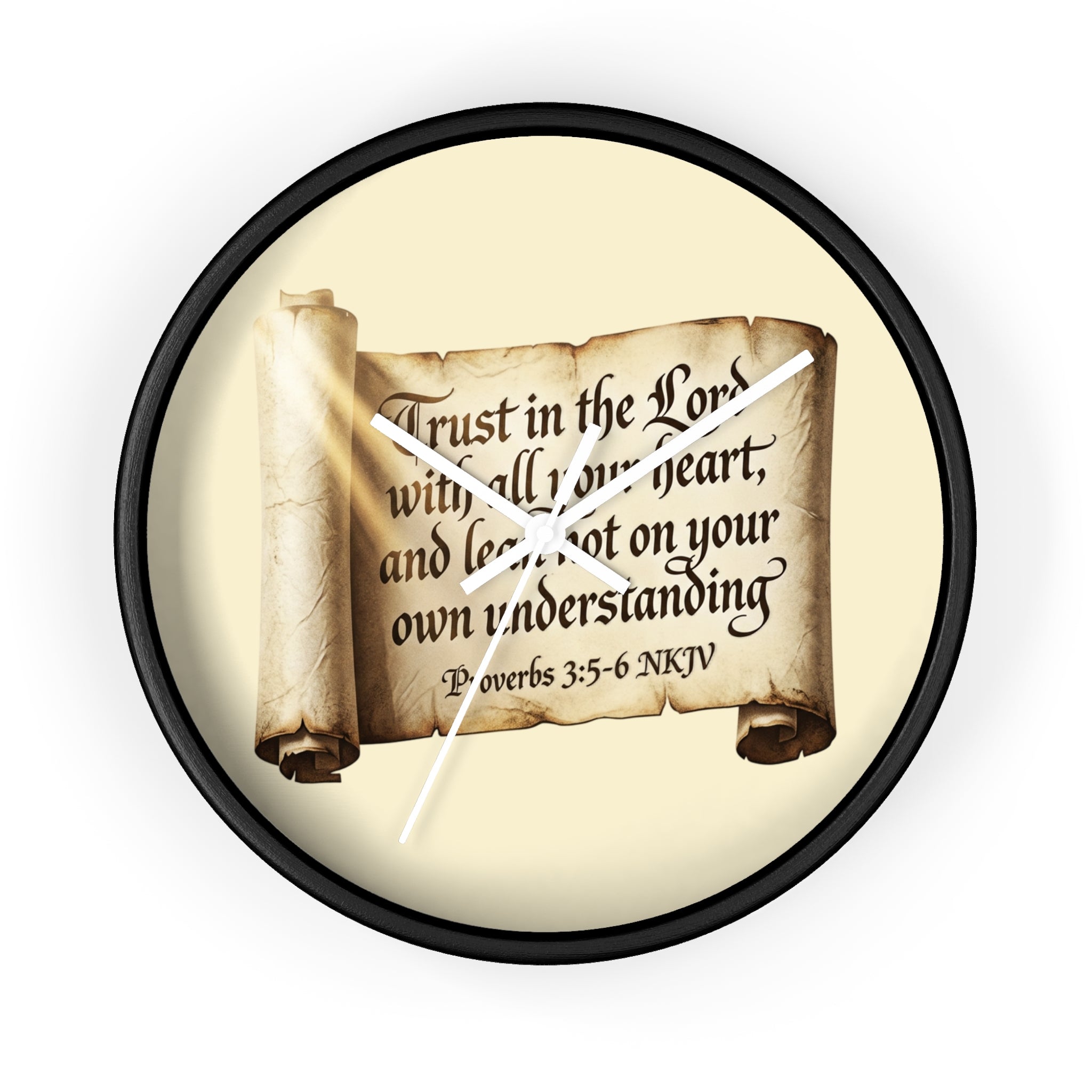 Proverbs 3:5-6 Scripture Scroll Wall Clock — Trust in the Lord Christian Home Decor