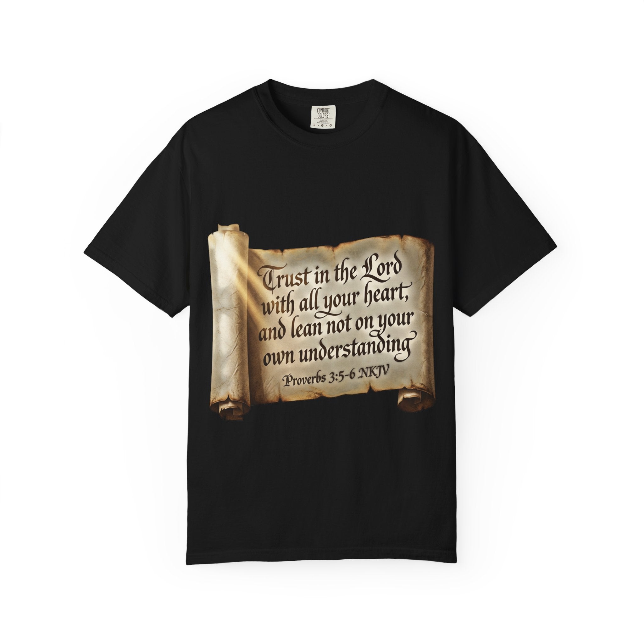 Proverbs 3:5-6 Trust in the Lord T-shirt Scroll Design